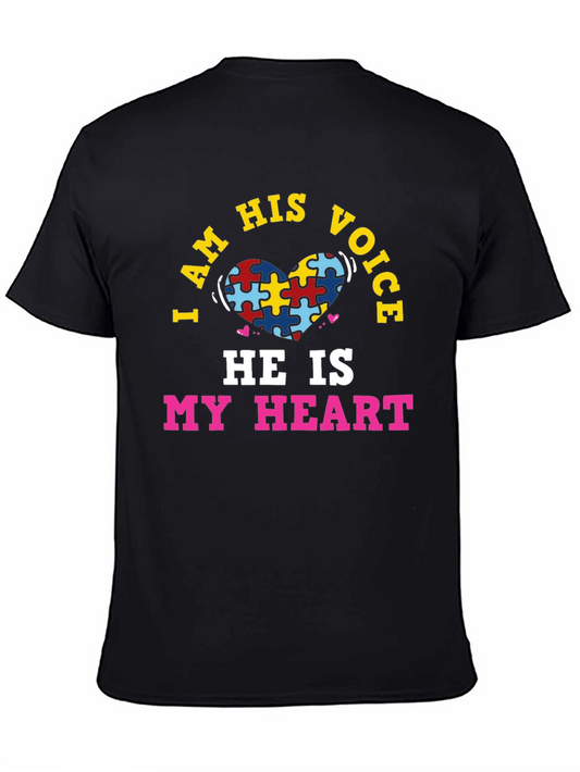 Autism Awareness Puzzle Heart T-Shirt - I Am His Voice