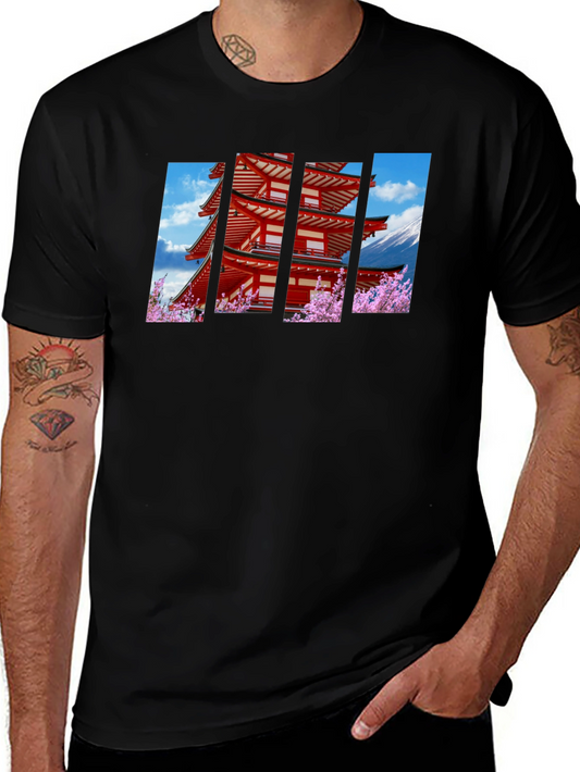 Japanese Pagoda Graphic Black T-Shirt