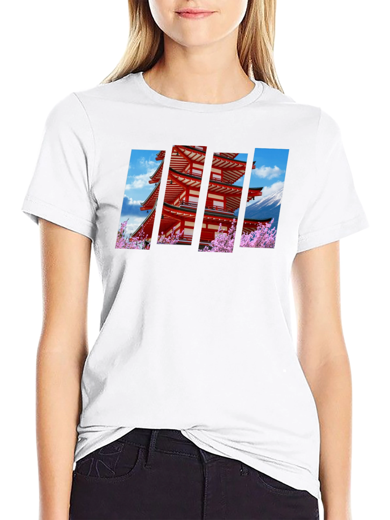 Japanese Pagoda Graphic Black T-Shirt