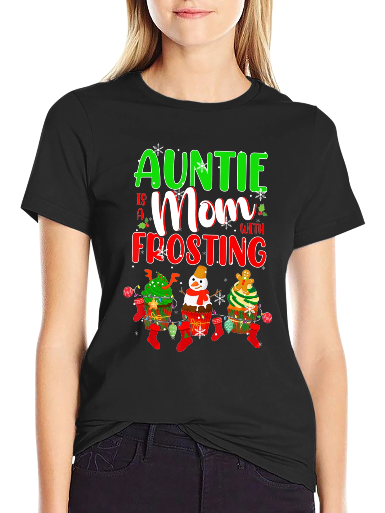 Auntie Mom Frosting Cupcake Christmas T-Shirt