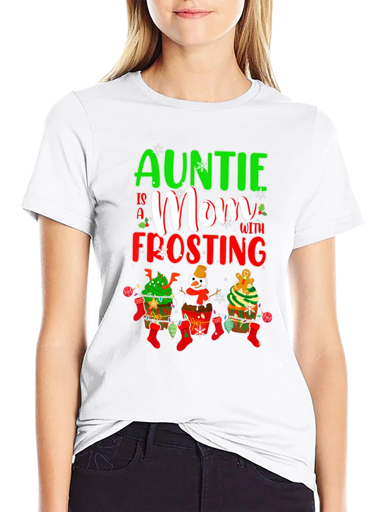 Auntie Mom Frosting Cupcake Christmas T-Shirt