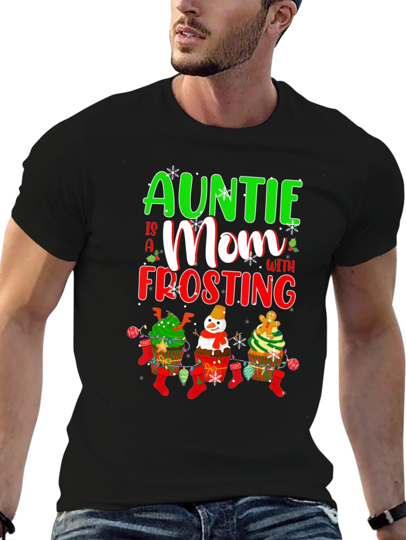 Auntie Mom Frosting Cupcake Christmas T-Shirt