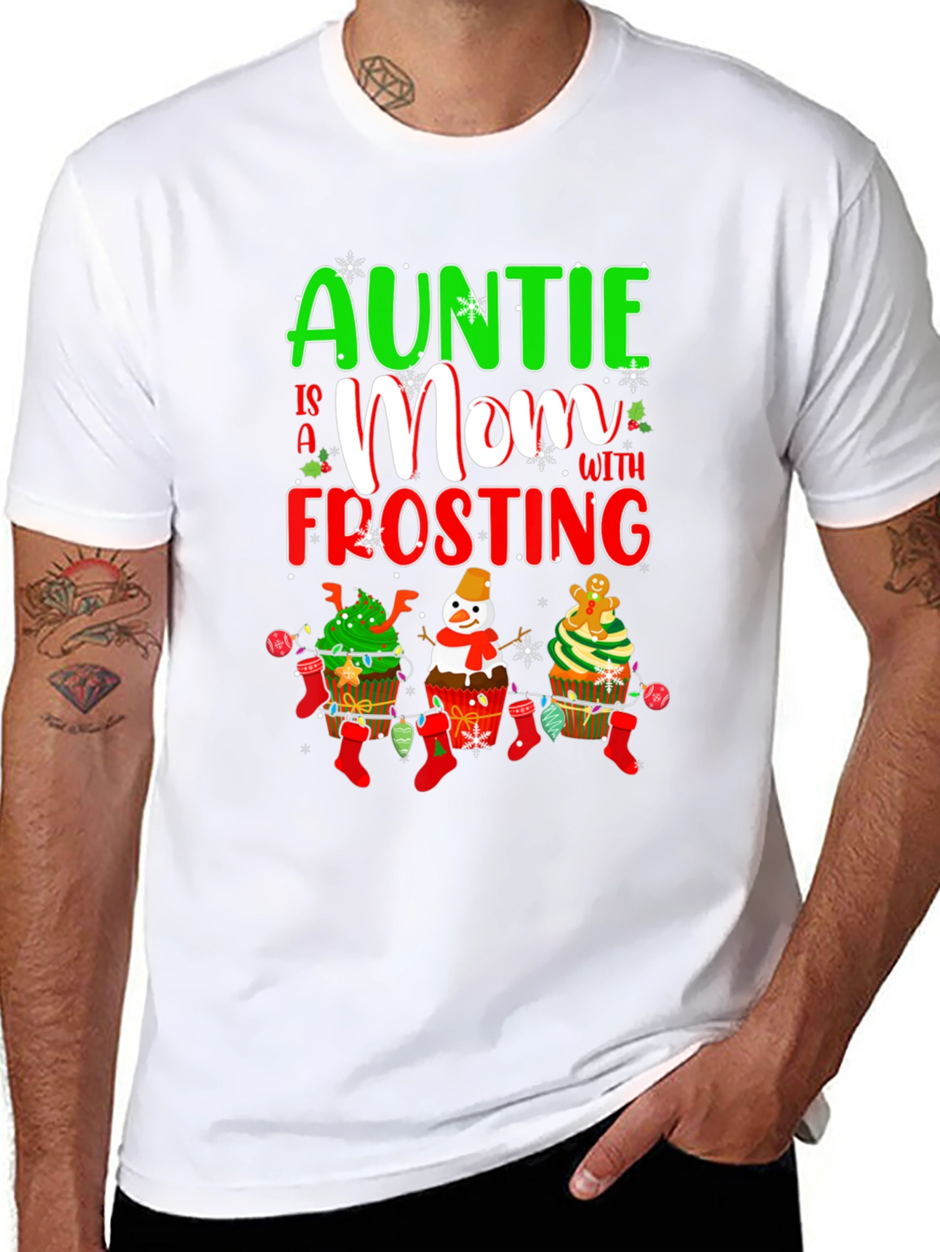 Auntie Mom Frosting Cupcake Christmas T-Shirt