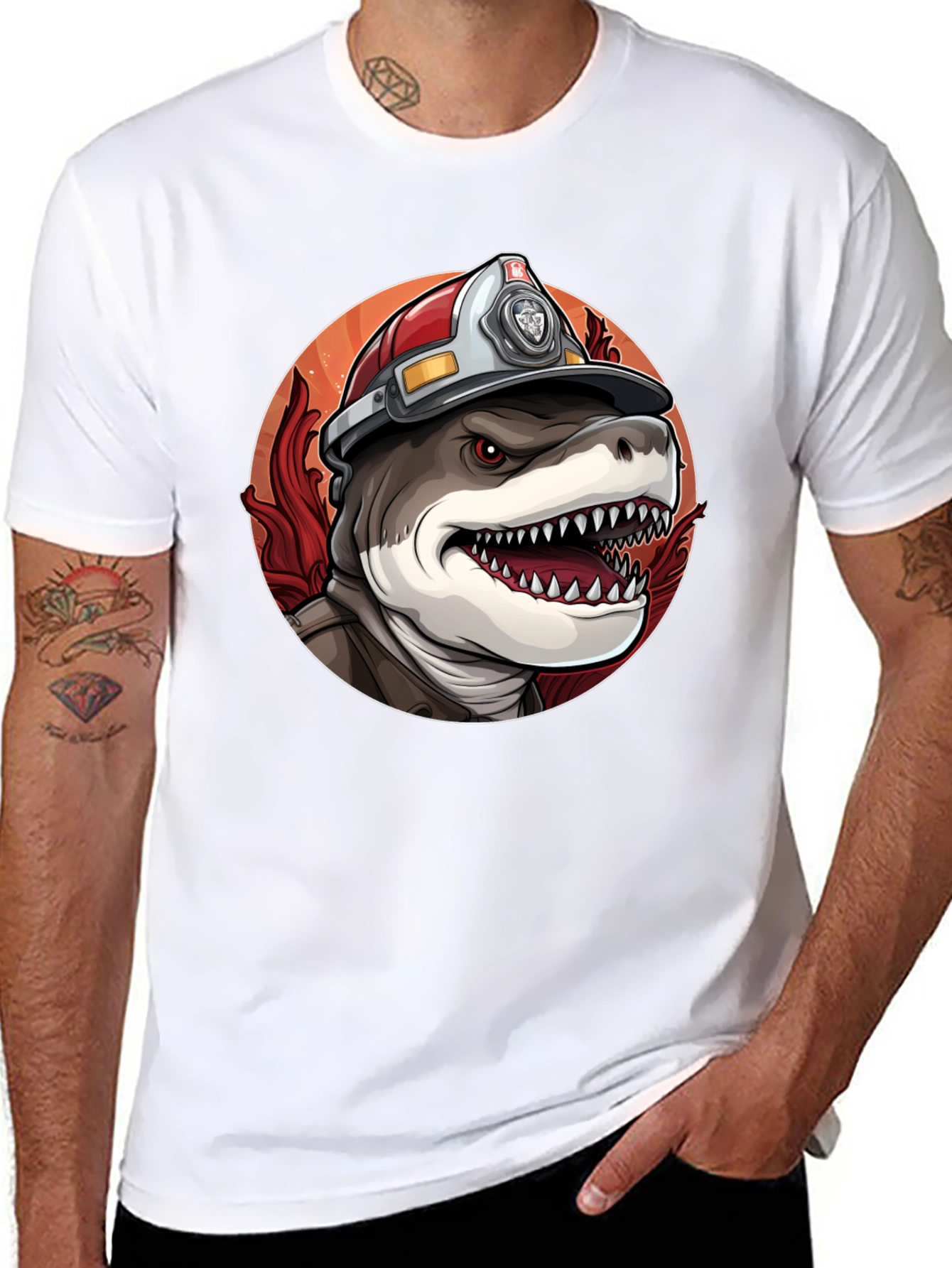 Firefighter Shark T-Shirt - Quirky Graphic Tee