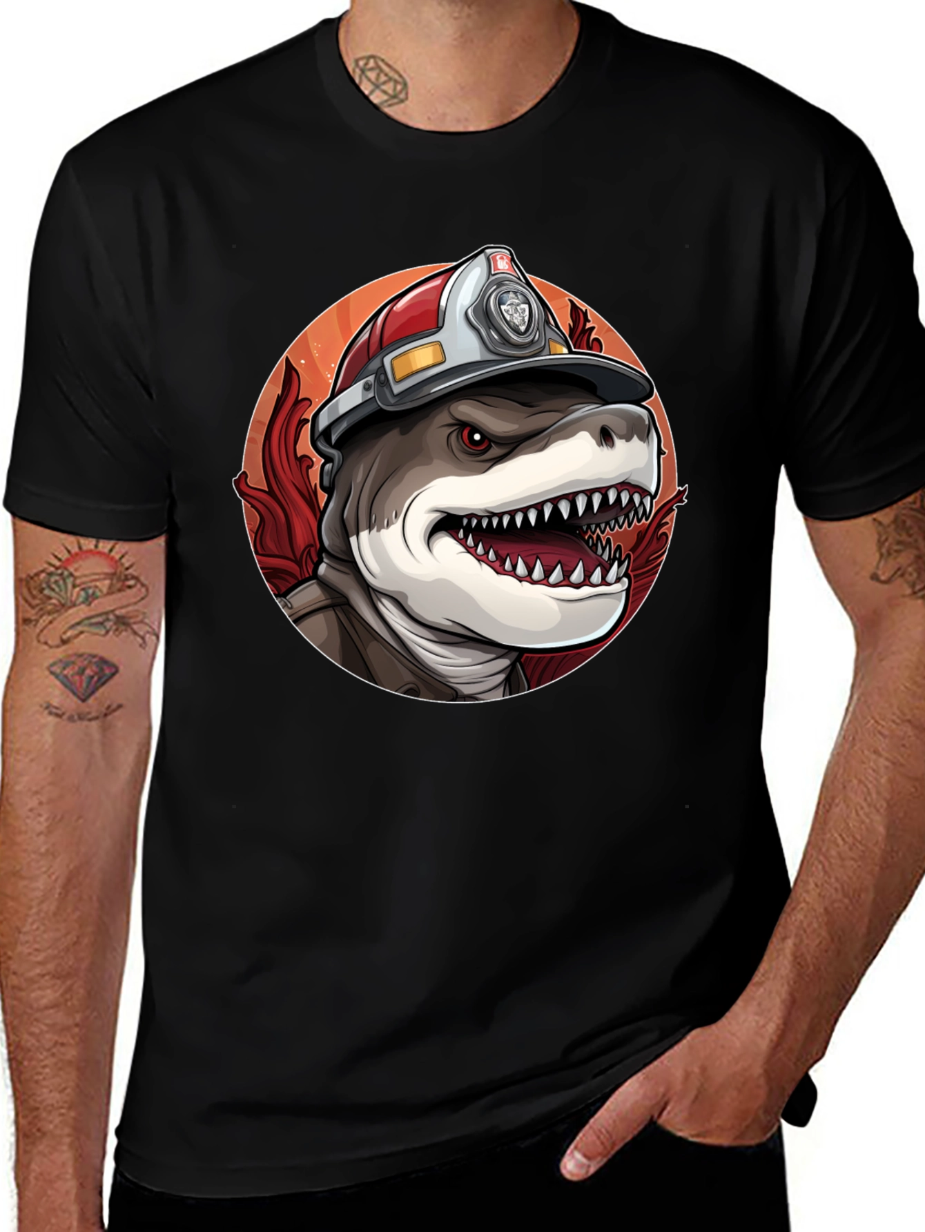 Firefighter Shark T-Shirt - Quirky Graphic Tee