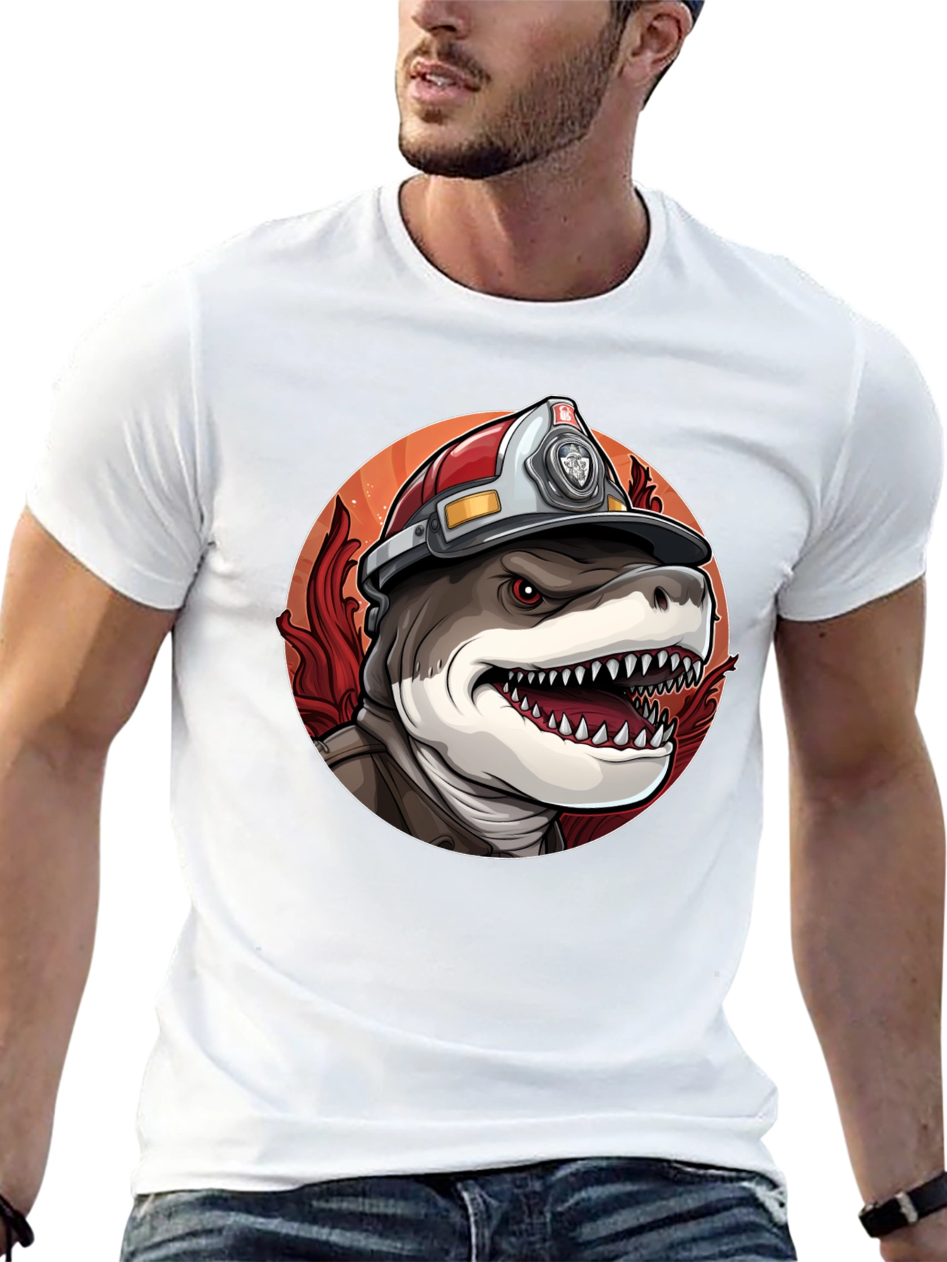 Firefighter Shark T-Shirt - Quirky Graphic Tee
