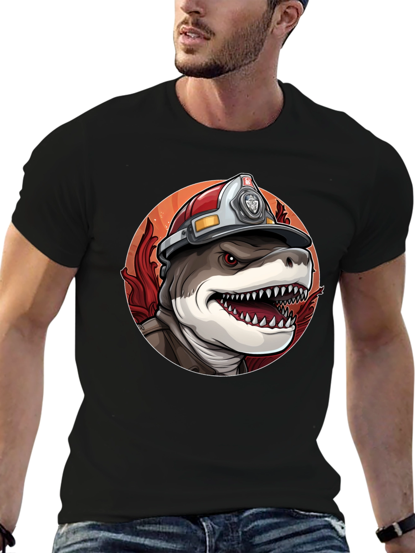 Firefighter Shark T-Shirt - Quirky Graphic Tee