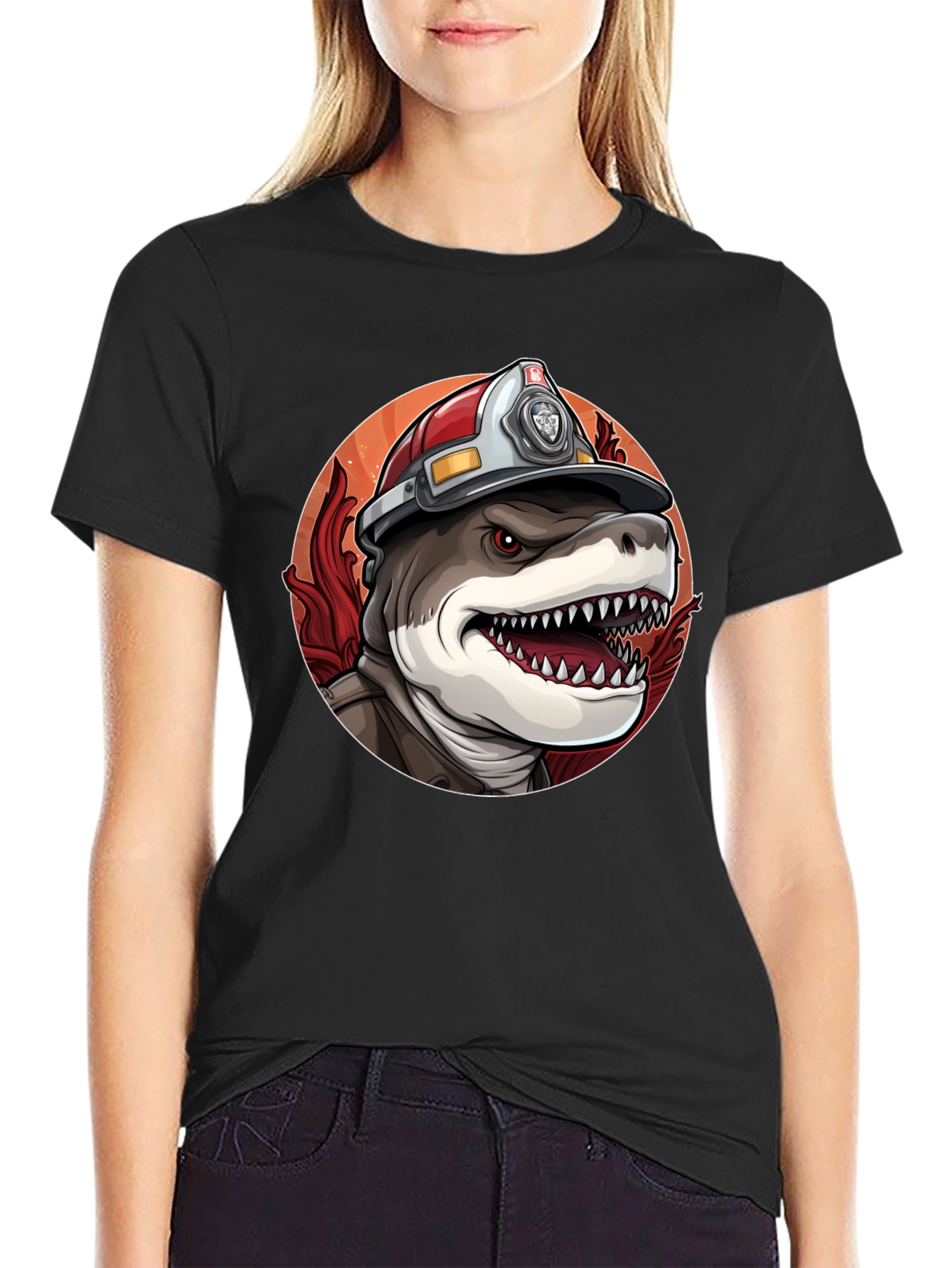 Firefighter Shark T-Shirt - Quirky Graphic Tee