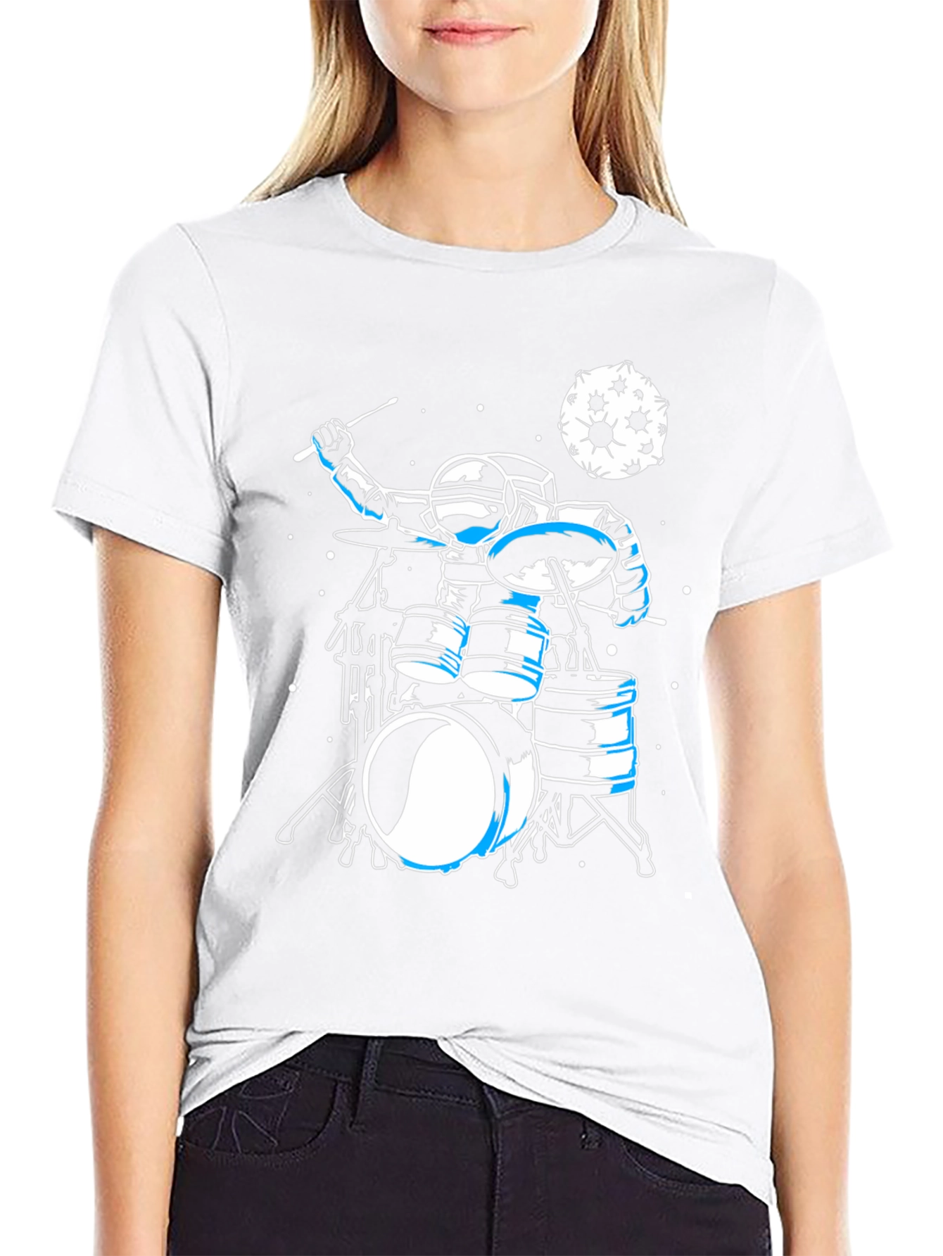 Astronaut Drummer Graphic Tee - Space Music Shirt