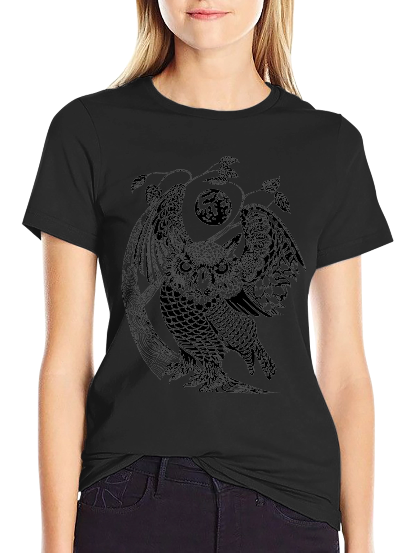 Mens Black Owl Graphic T-Shirt