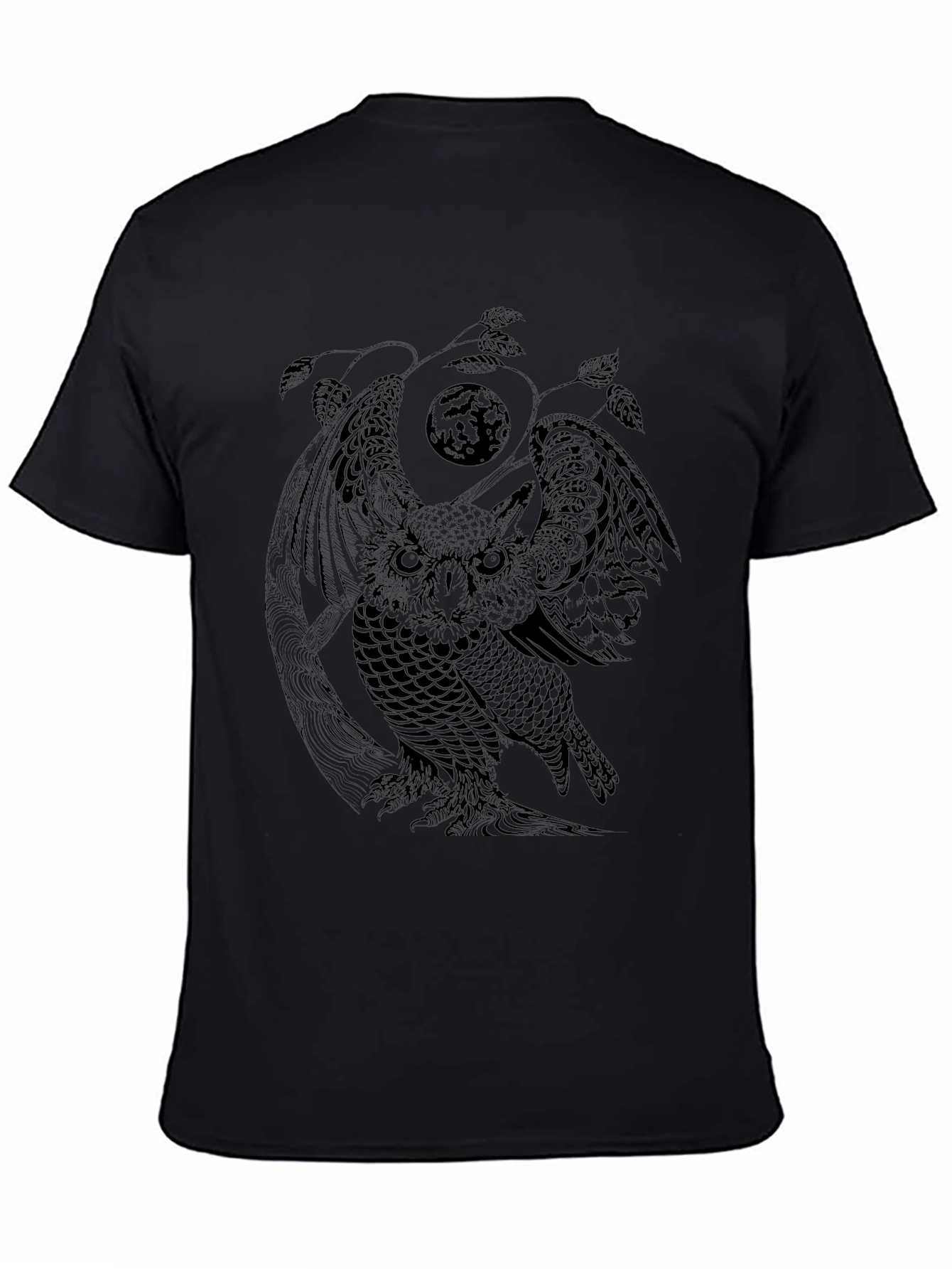 Mens Black Owl Graphic T-Shirt