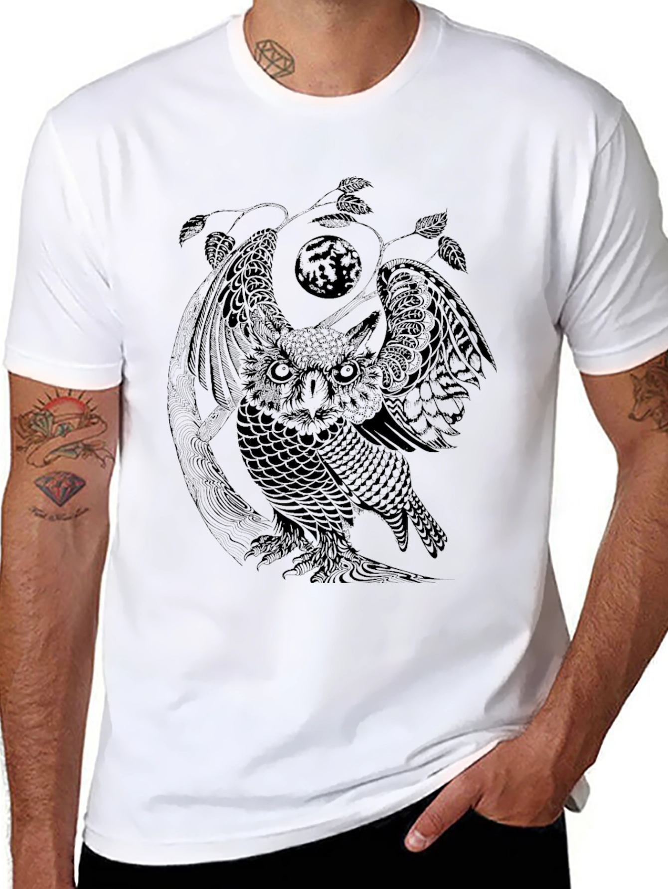 Mens Black Owl Graphic T-Shirt