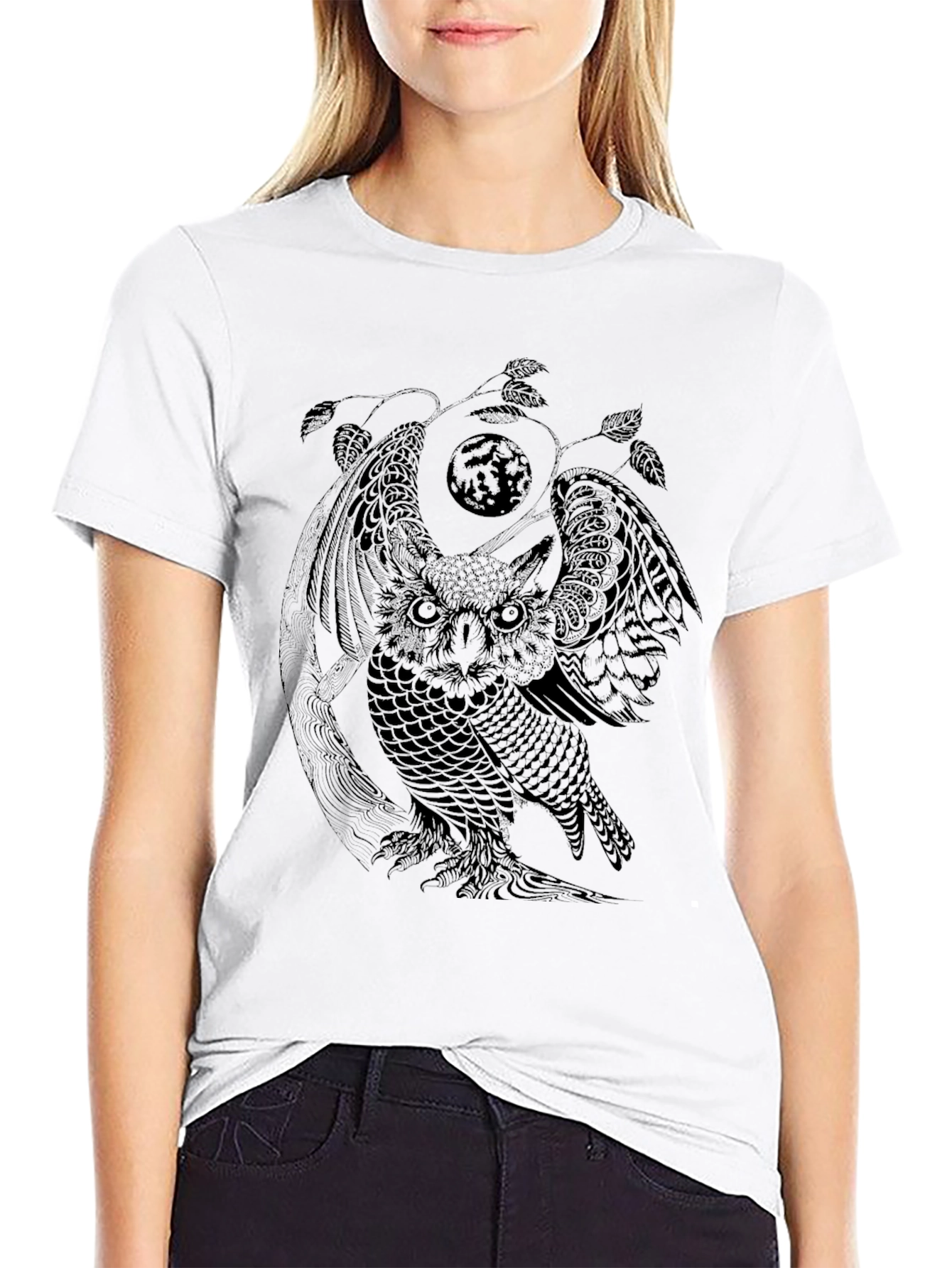 Mens Black Owl Graphic T-Shirt