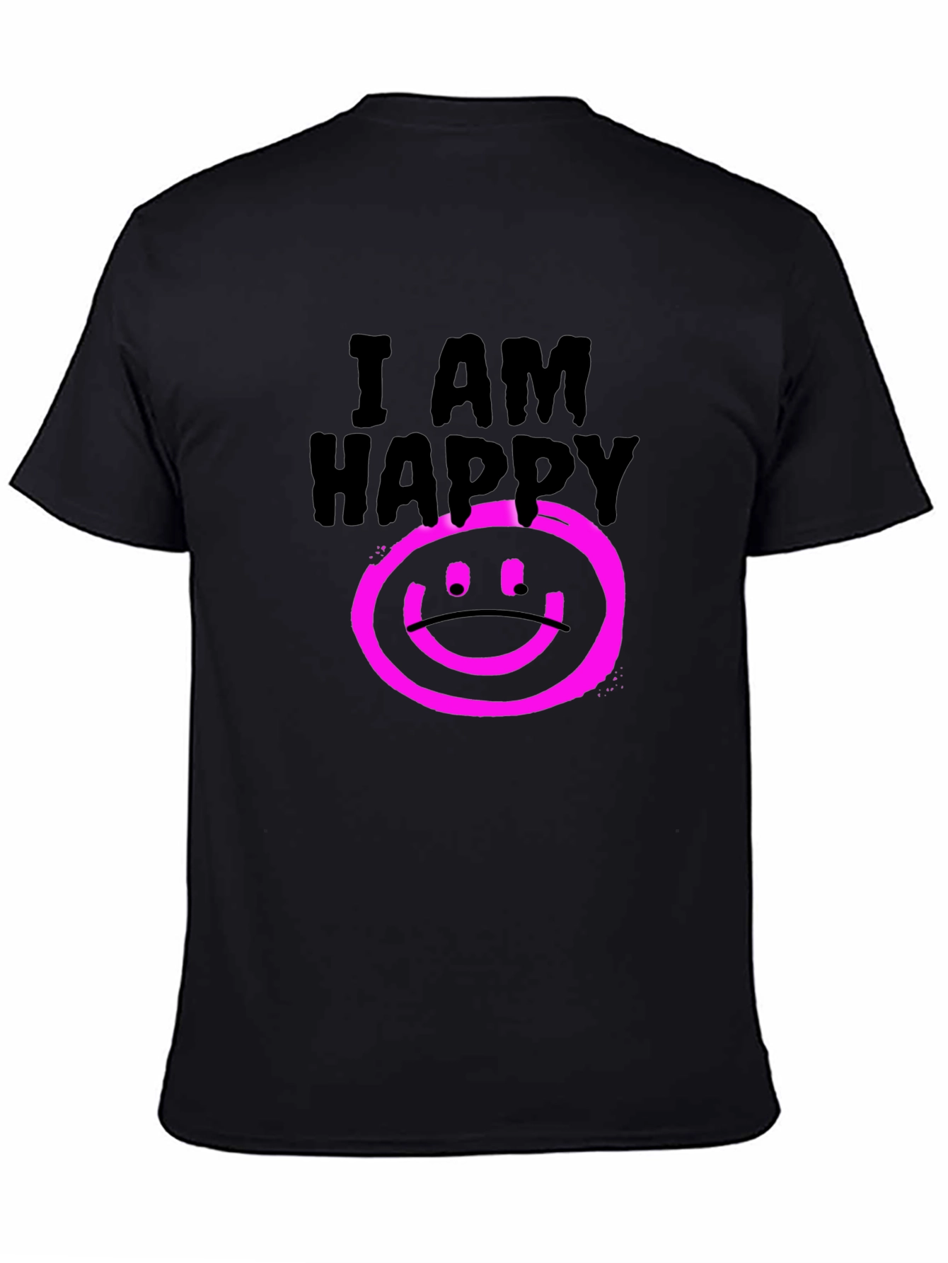 I AM HAPPY Graphic Black T-Shirt