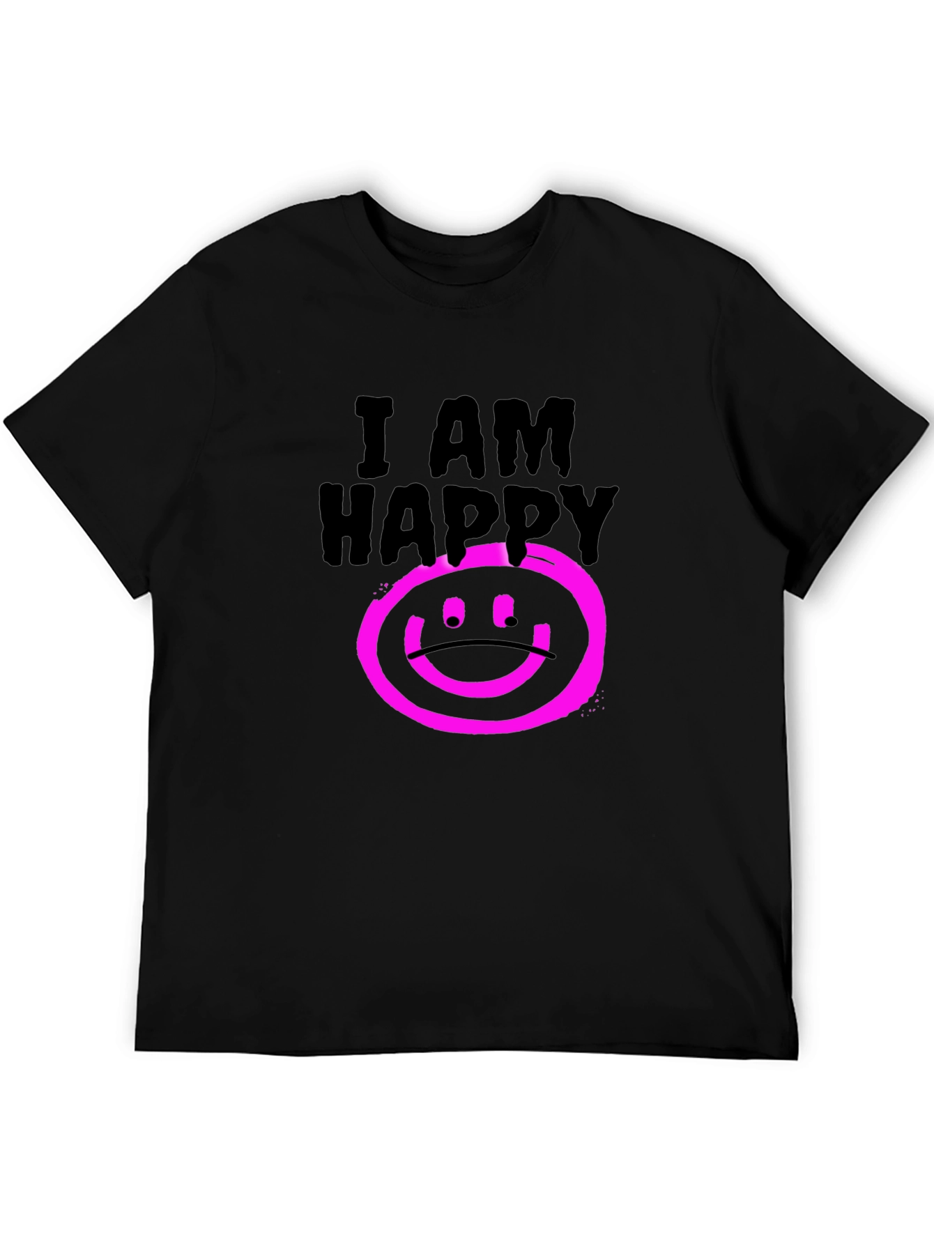 I AM HAPPY Graphic Black T-Shirt