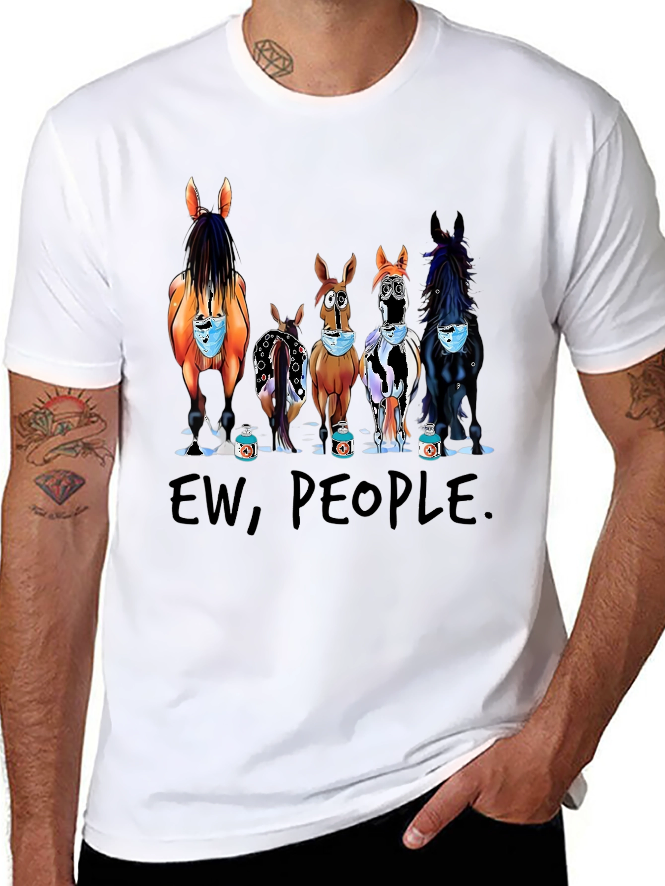 Ew People Horses Wearing Masks T-Shirt
