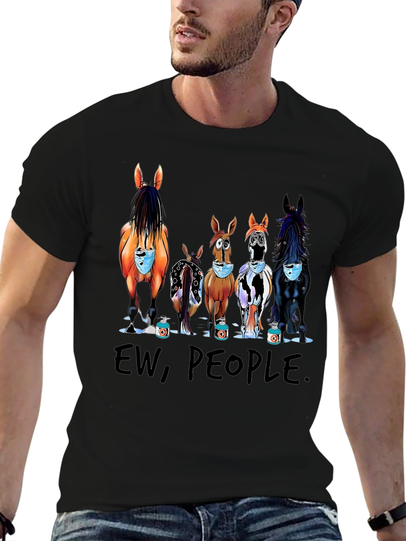 Ew People Horses Wearing Masks T-Shirt