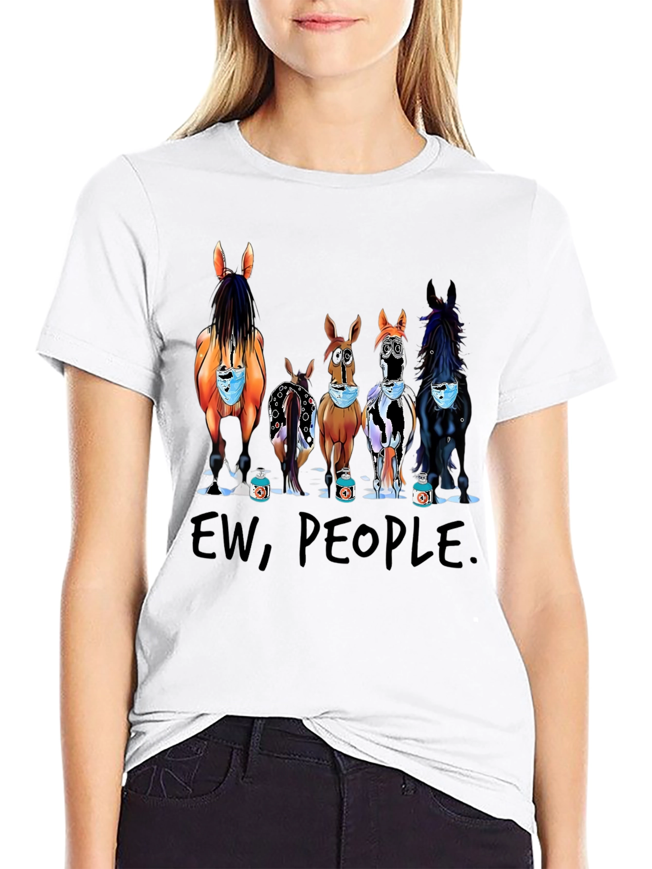 Ew People Horses Wearing Masks T-Shirt