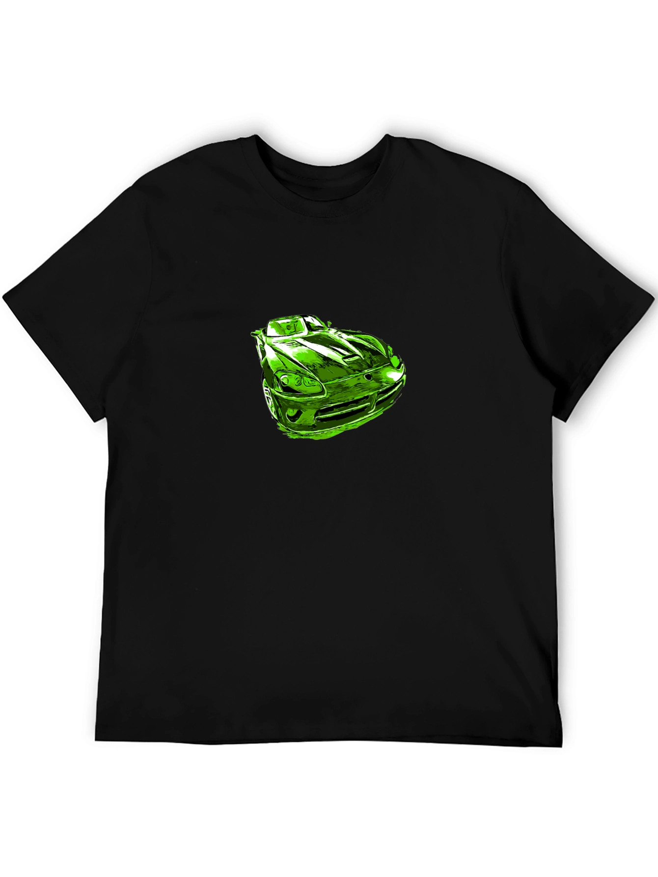 Green Car Graphic Black T-Shirt