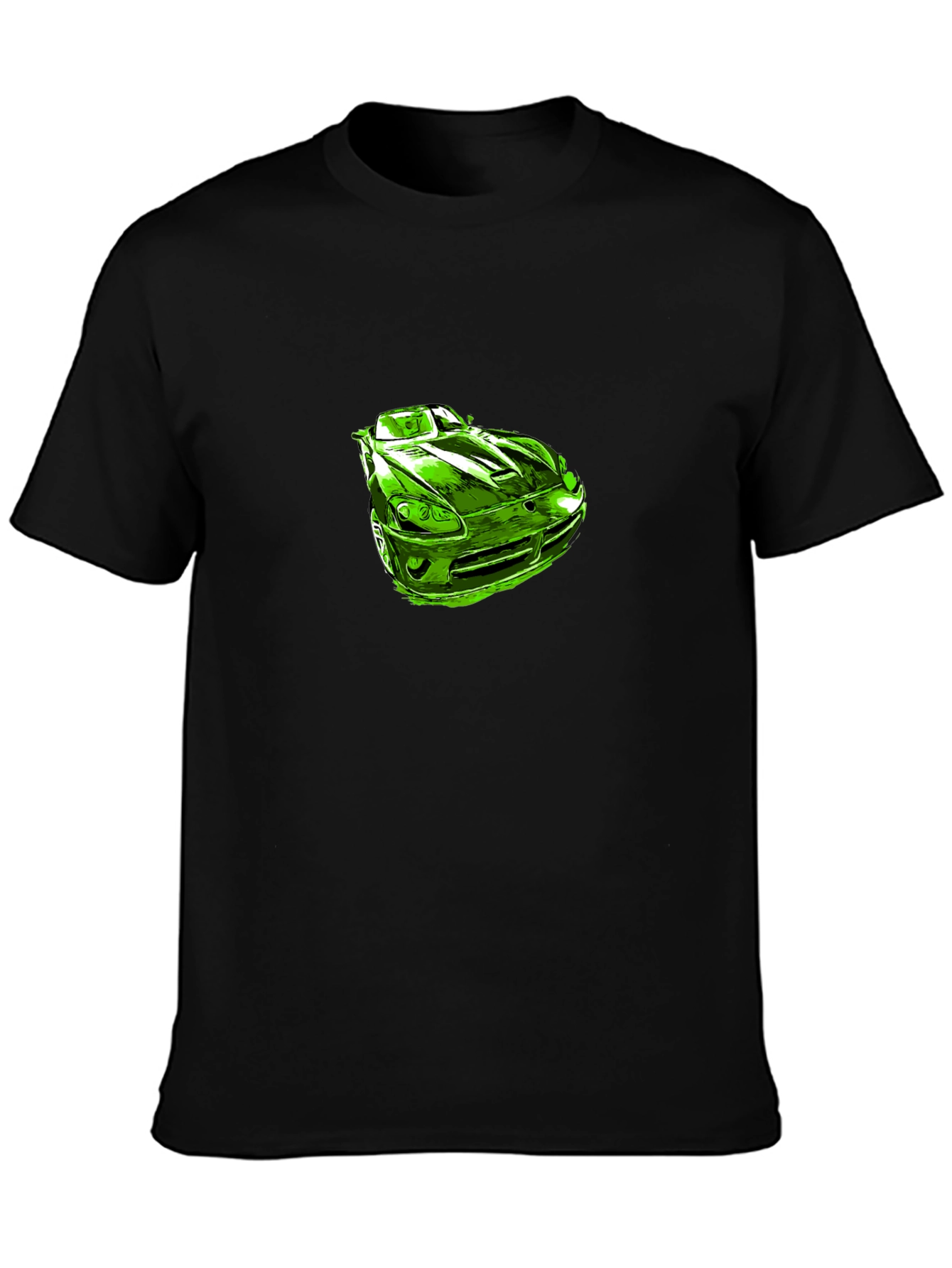 Green Car Graphic Black T-Shirt