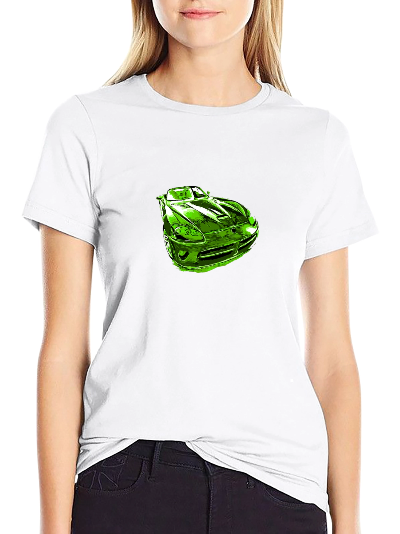 Green Car Graphic Black T-Shirt