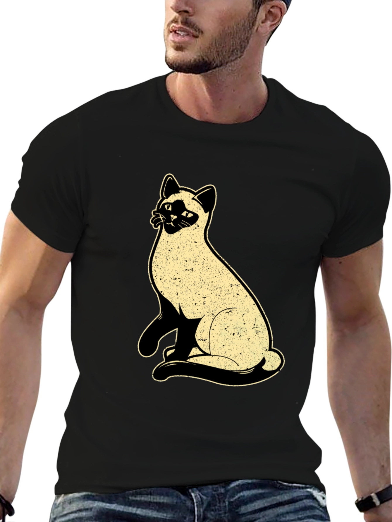 Siamese Cat Graphic Tee - Unisex Black T-Shirt