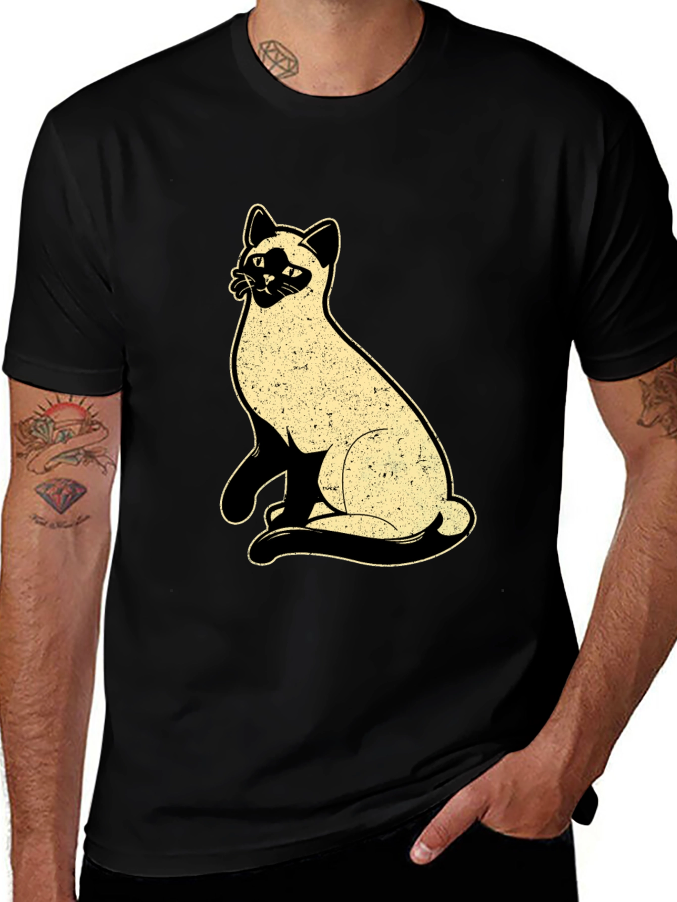 Siamese Cat Graphic Tee - Unisex Black T-Shirt