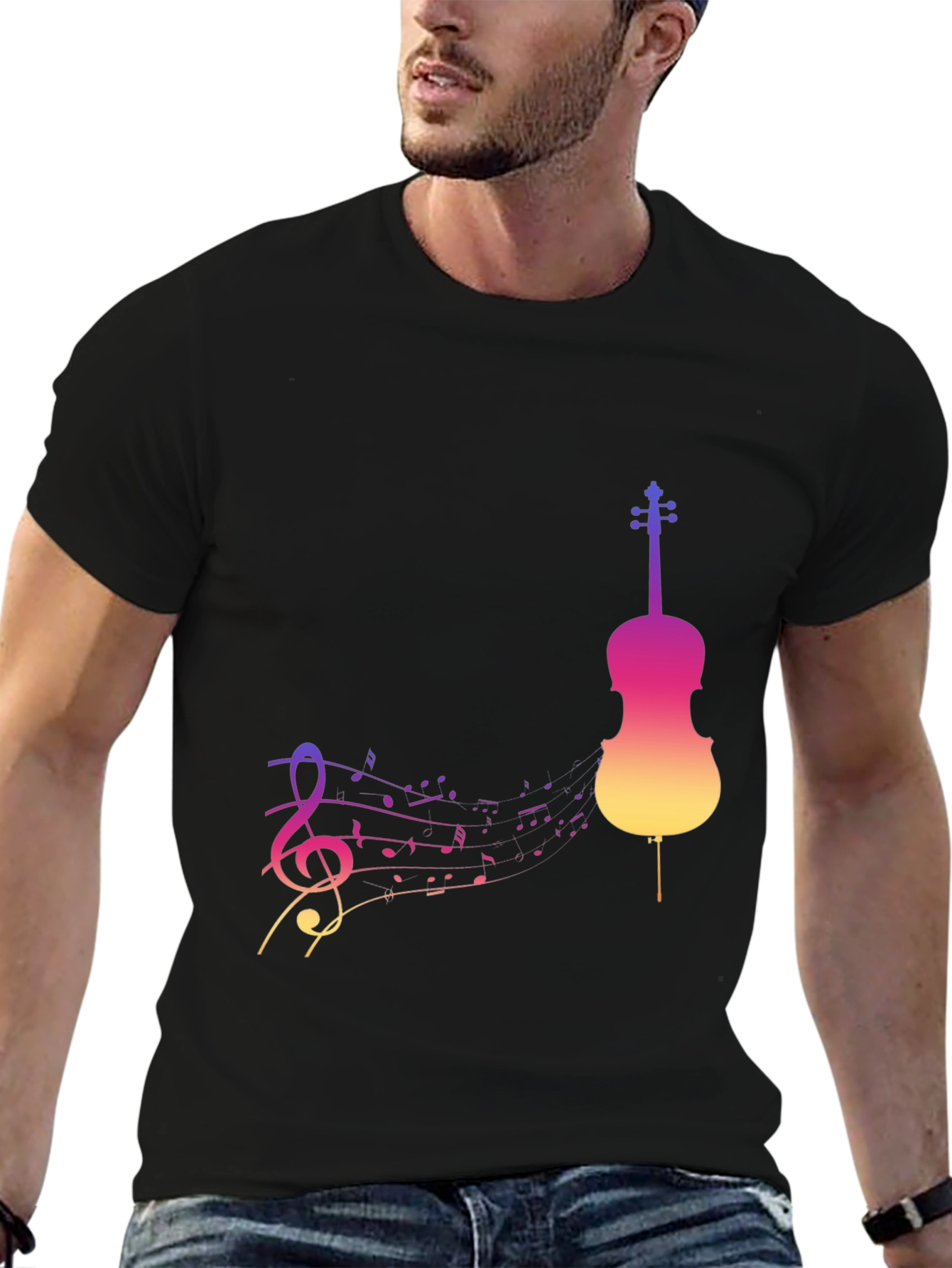 Musical Gradient Violin Graphic Tee - Black