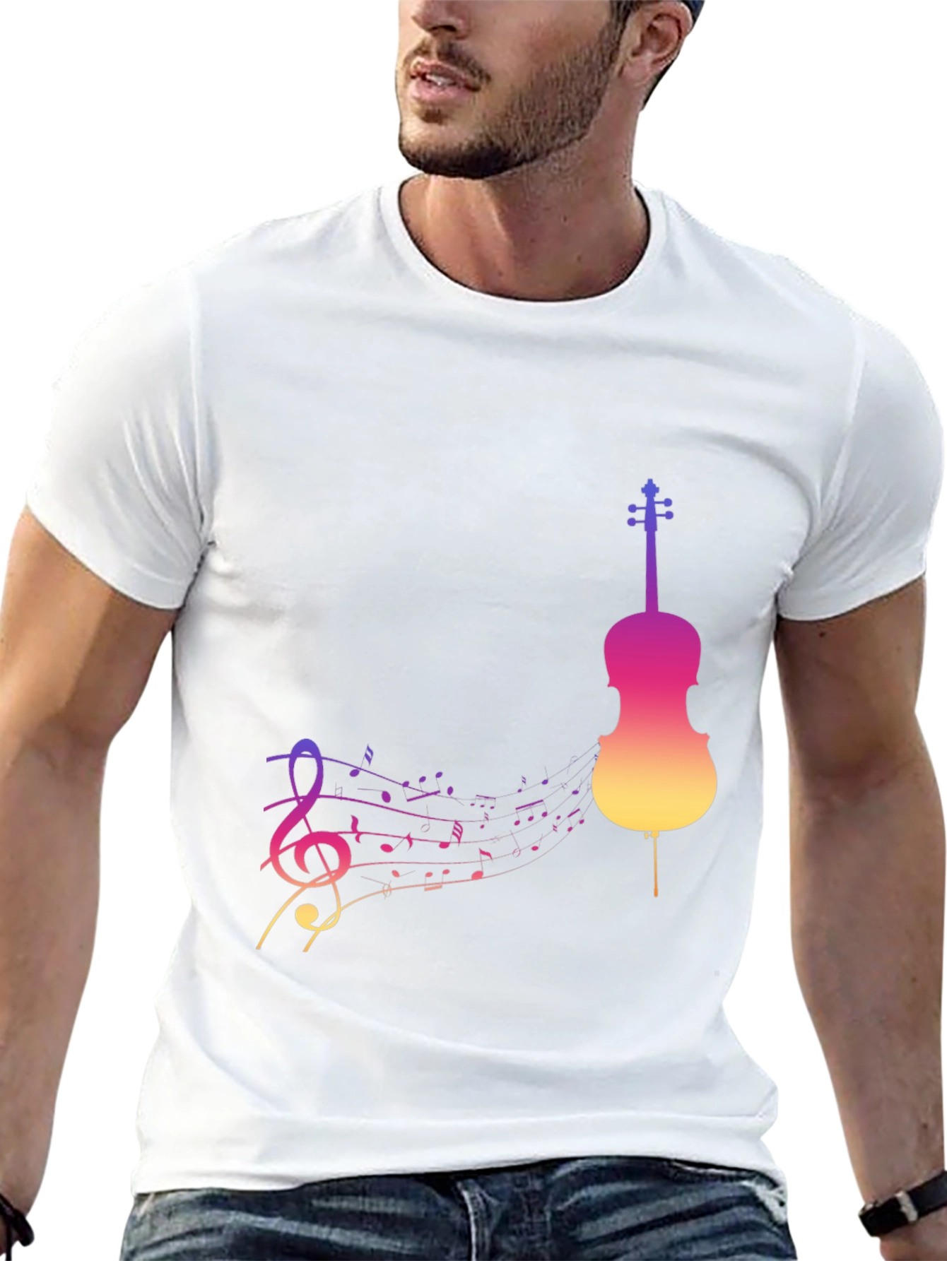 Musical Gradient Violin Graphic Tee - Black