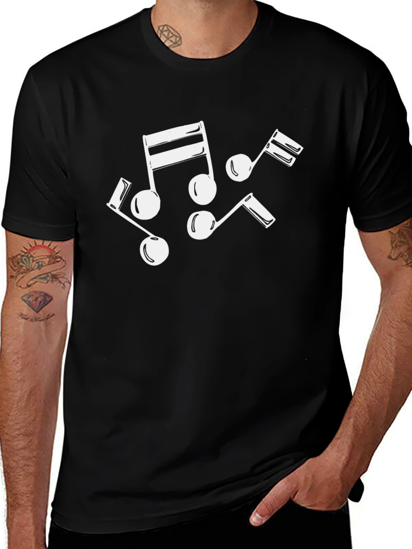 Musical Notes Graphic Tee - Black Cotton T-Shirt