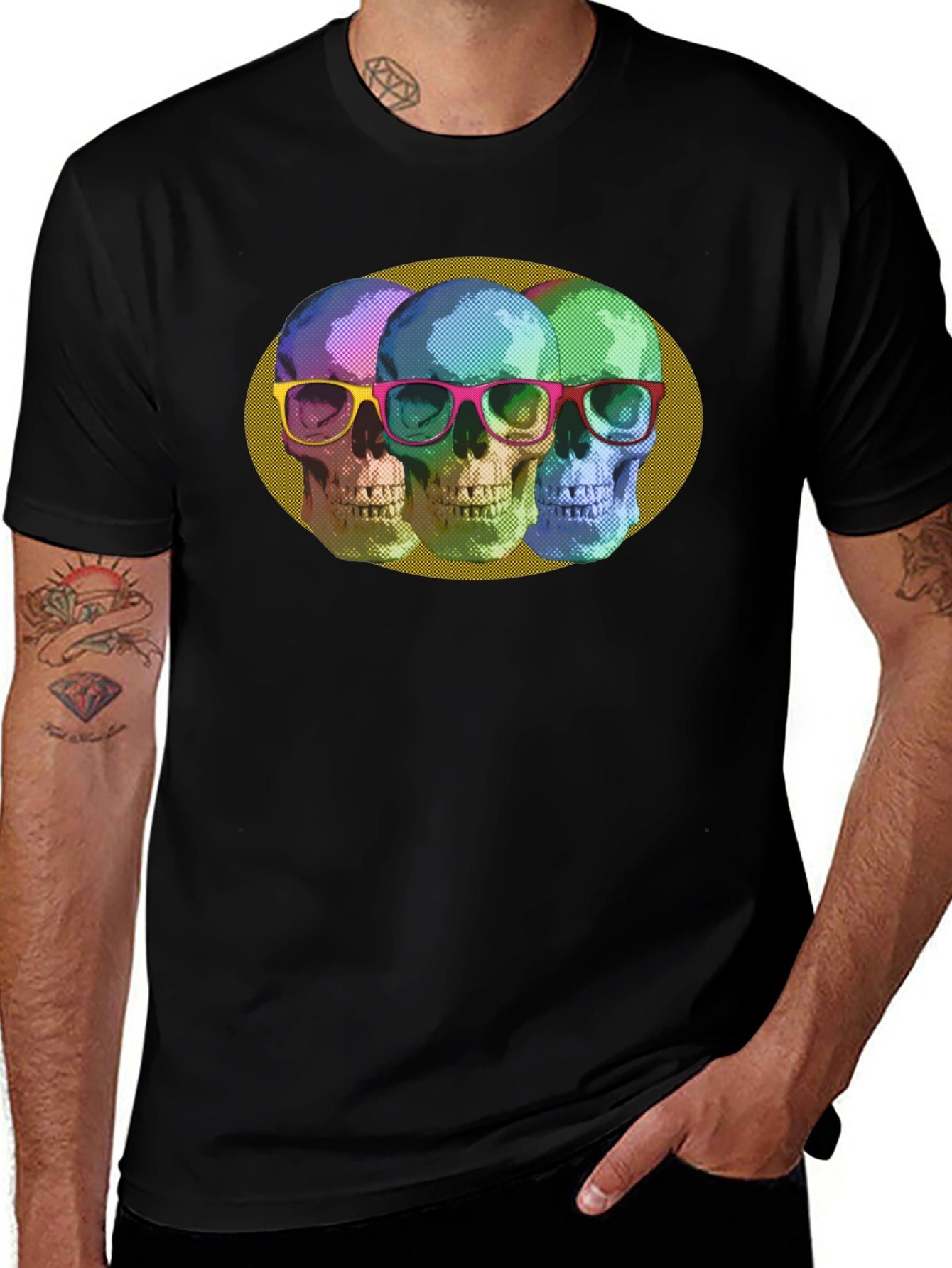 Skull Trio Graphic Print T-Shirt - Bold & Stylish