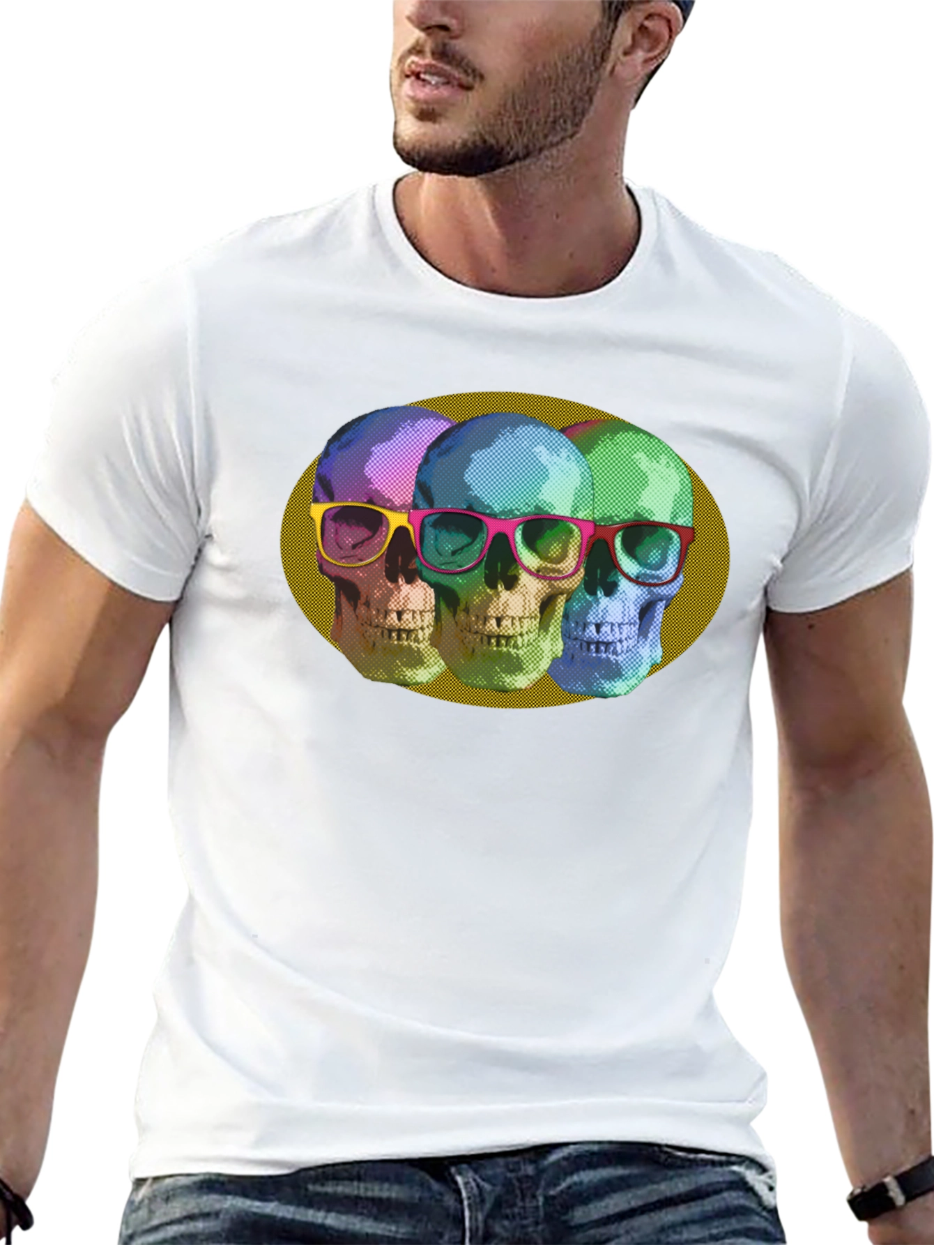 Skull Trio Graphic Print T-Shirt - Bold & Stylish