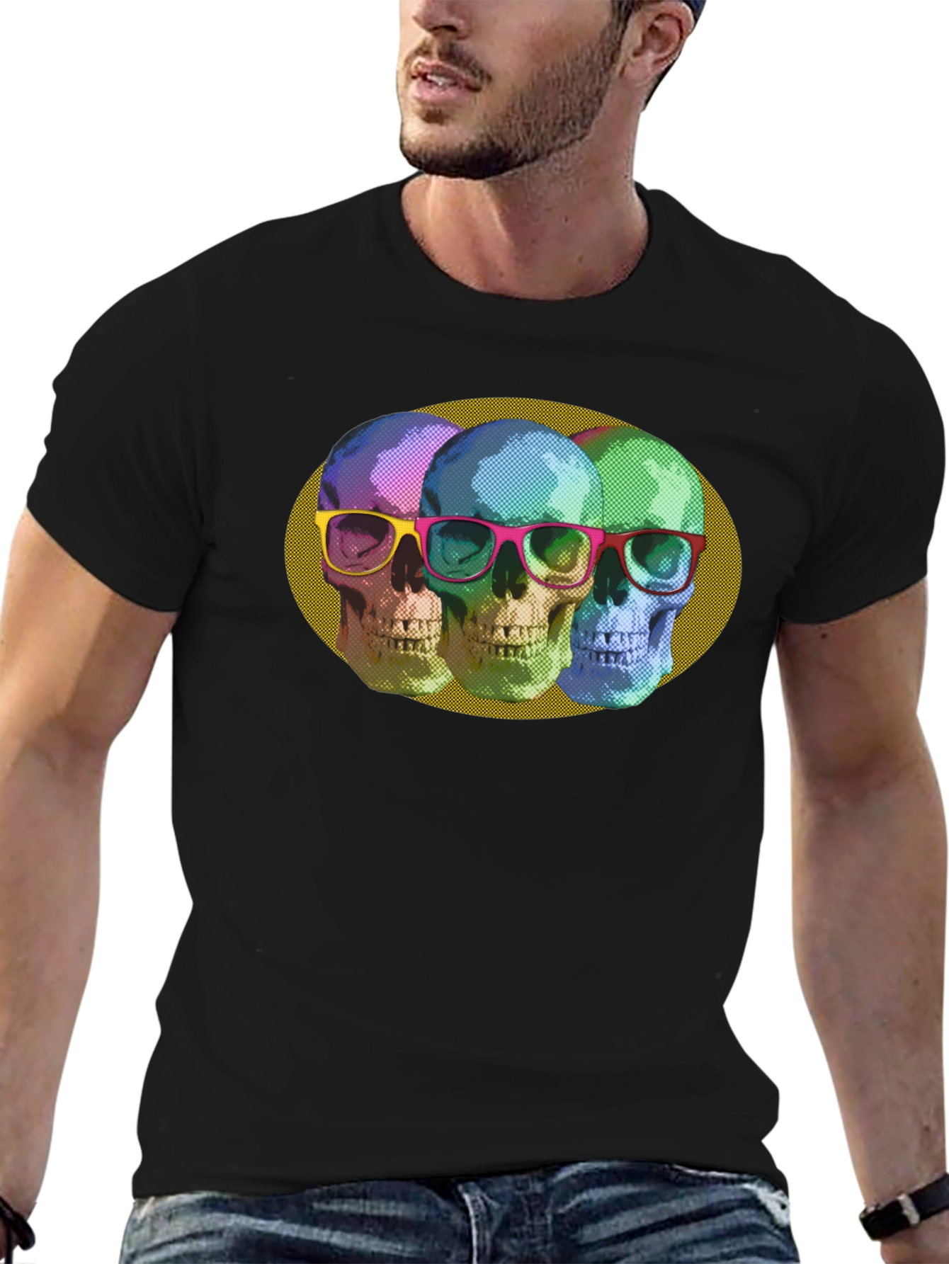 Skull Trio Graphic Print T-Shirt - Bold & Stylish