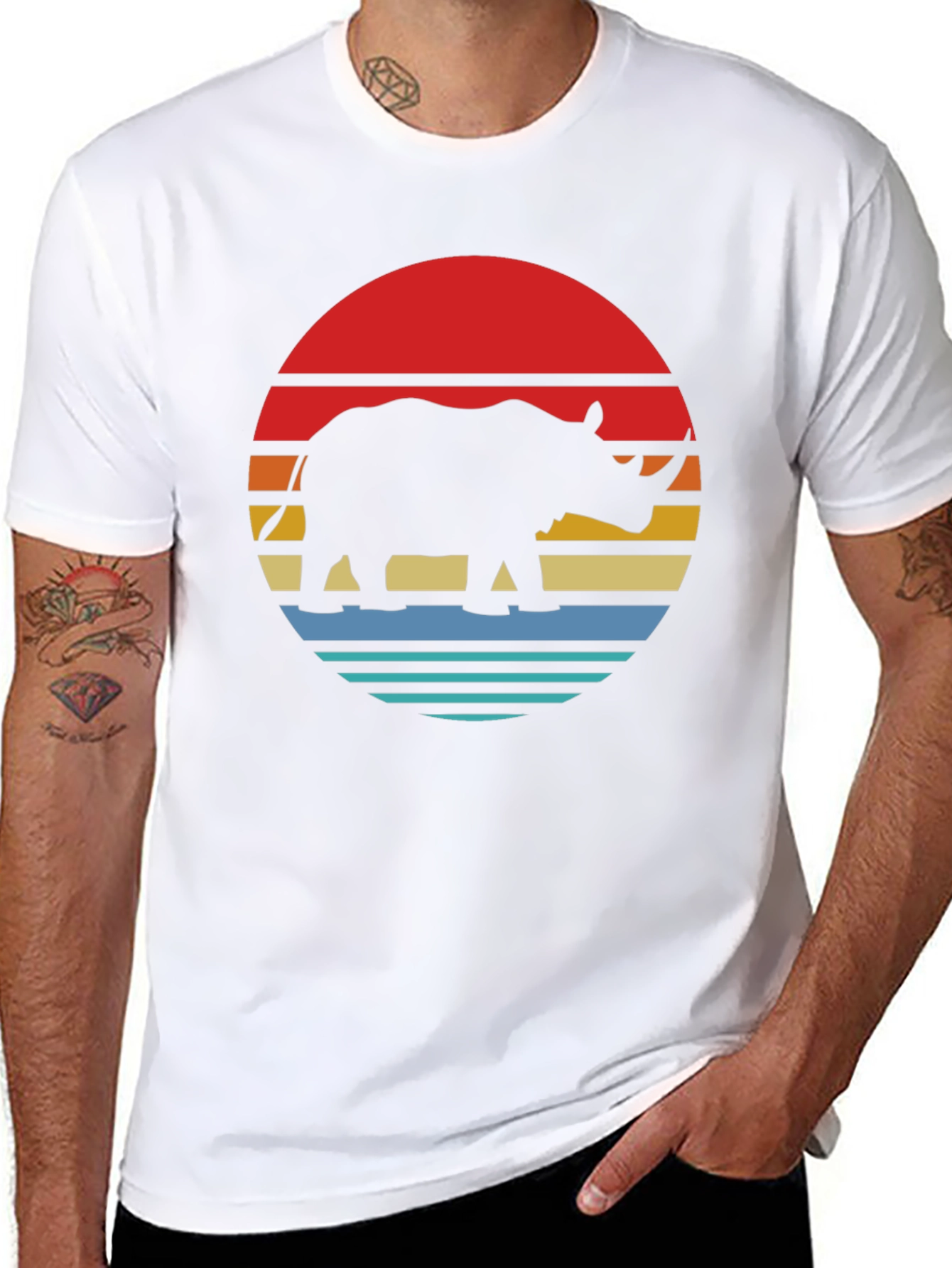 Retro Rhino Sunset Graphic Tee