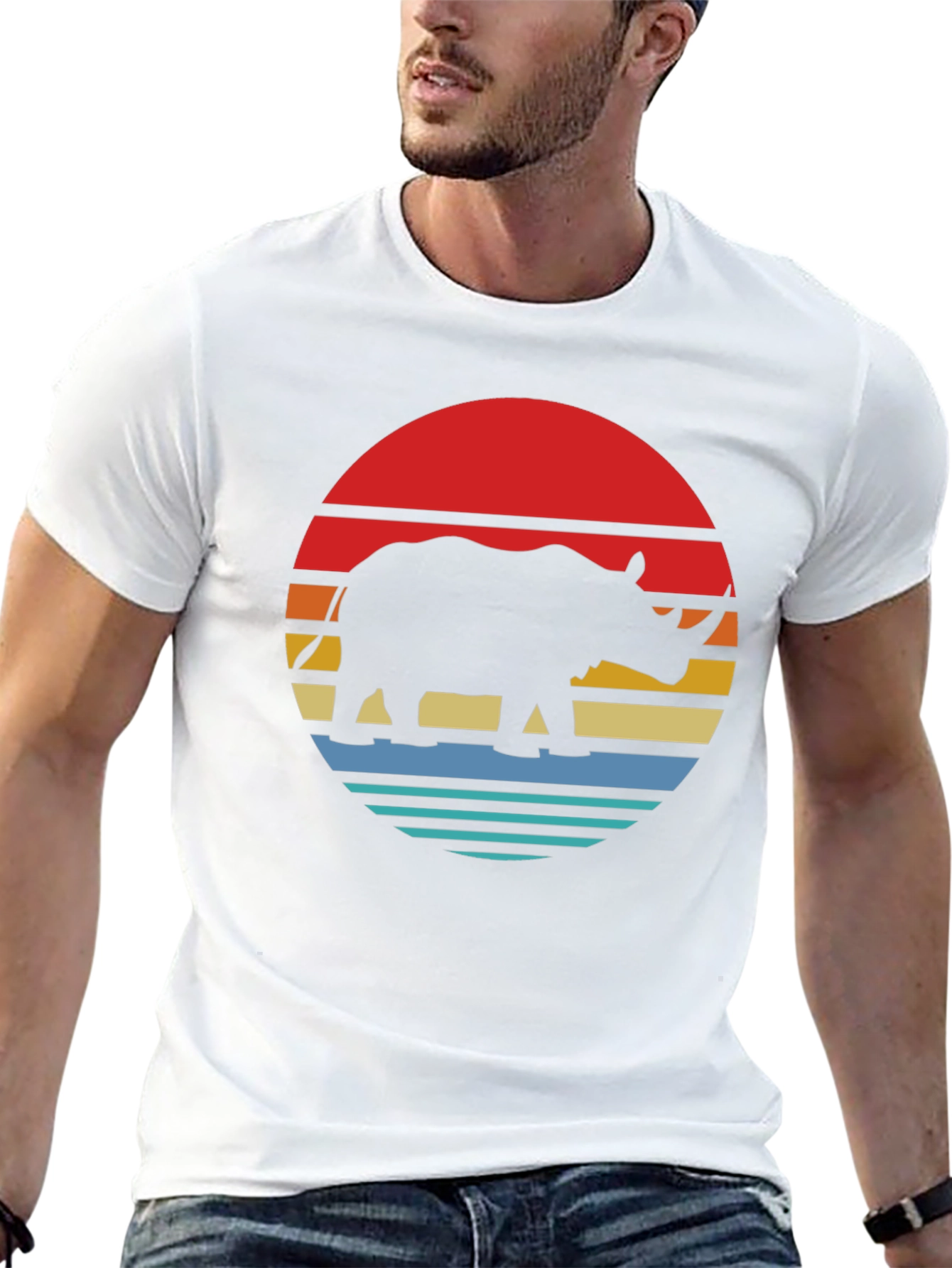 Retro Rhino Sunset Graphic Tee