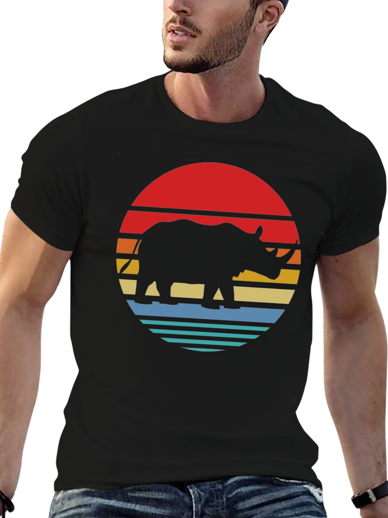 Retro Rhino Sunset Graphic Tee