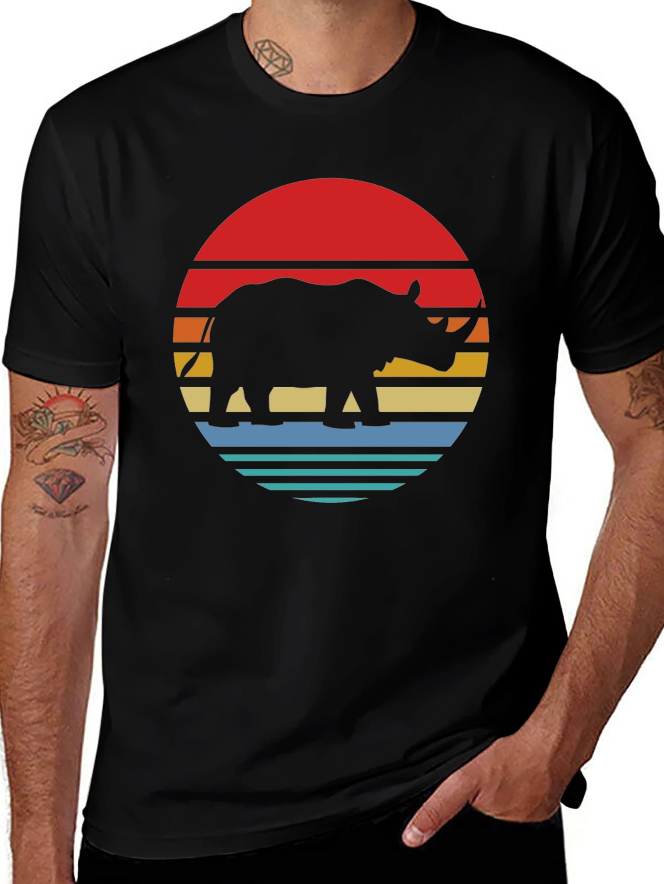 Retro Rhino Sunset Graphic Tee