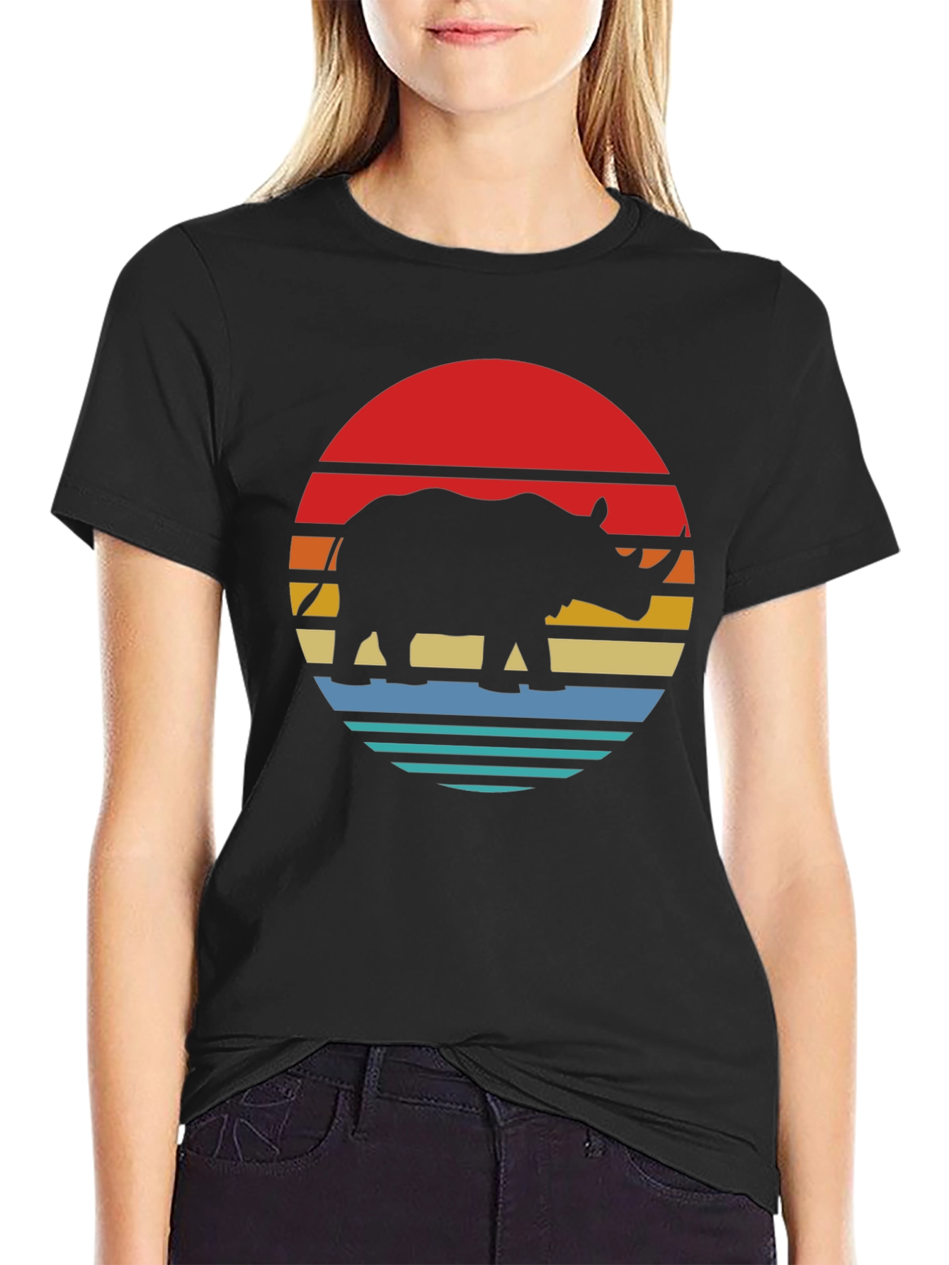 Retro Rhino Sunset Graphic Tee