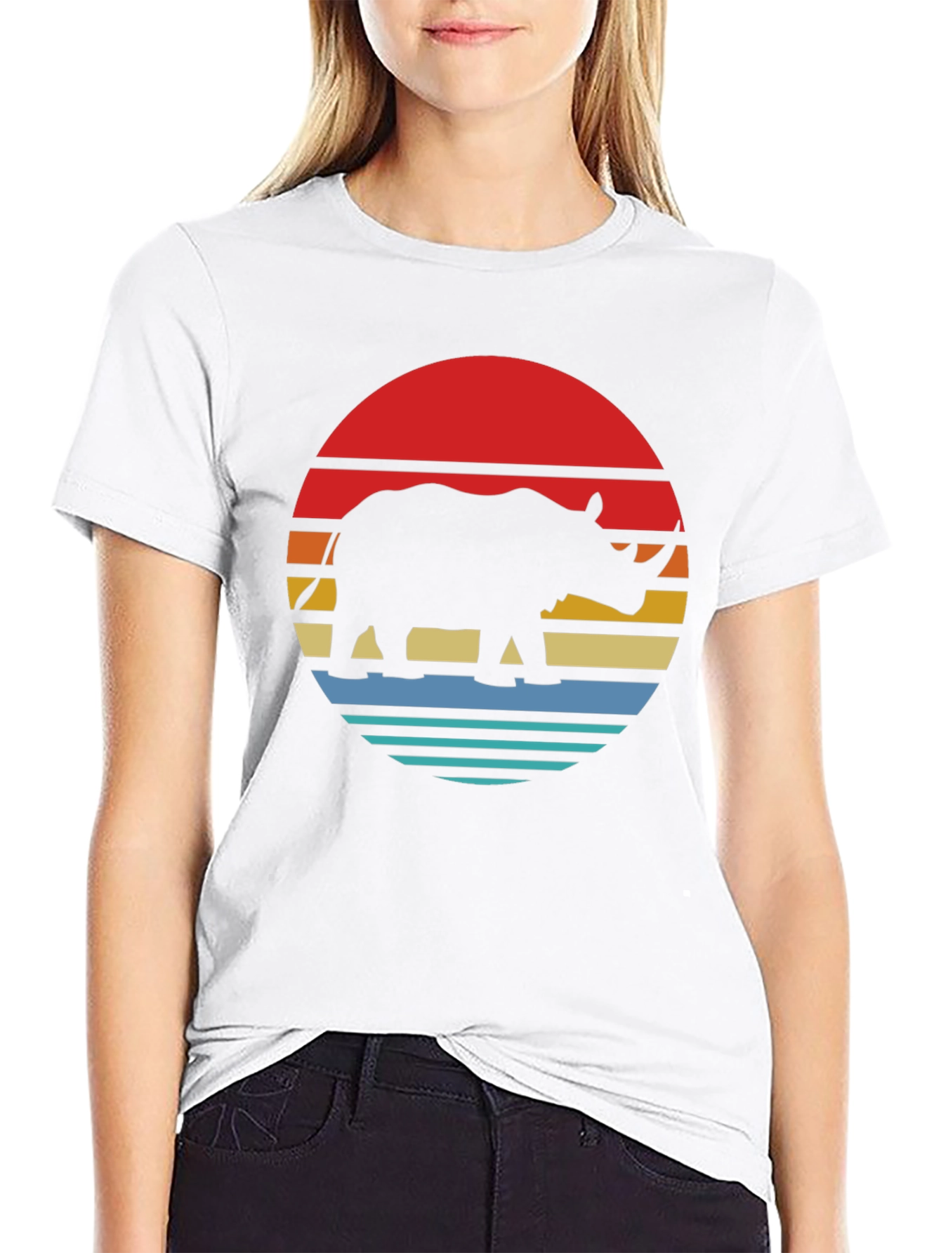 Retro Rhino Sunset Graphic Tee