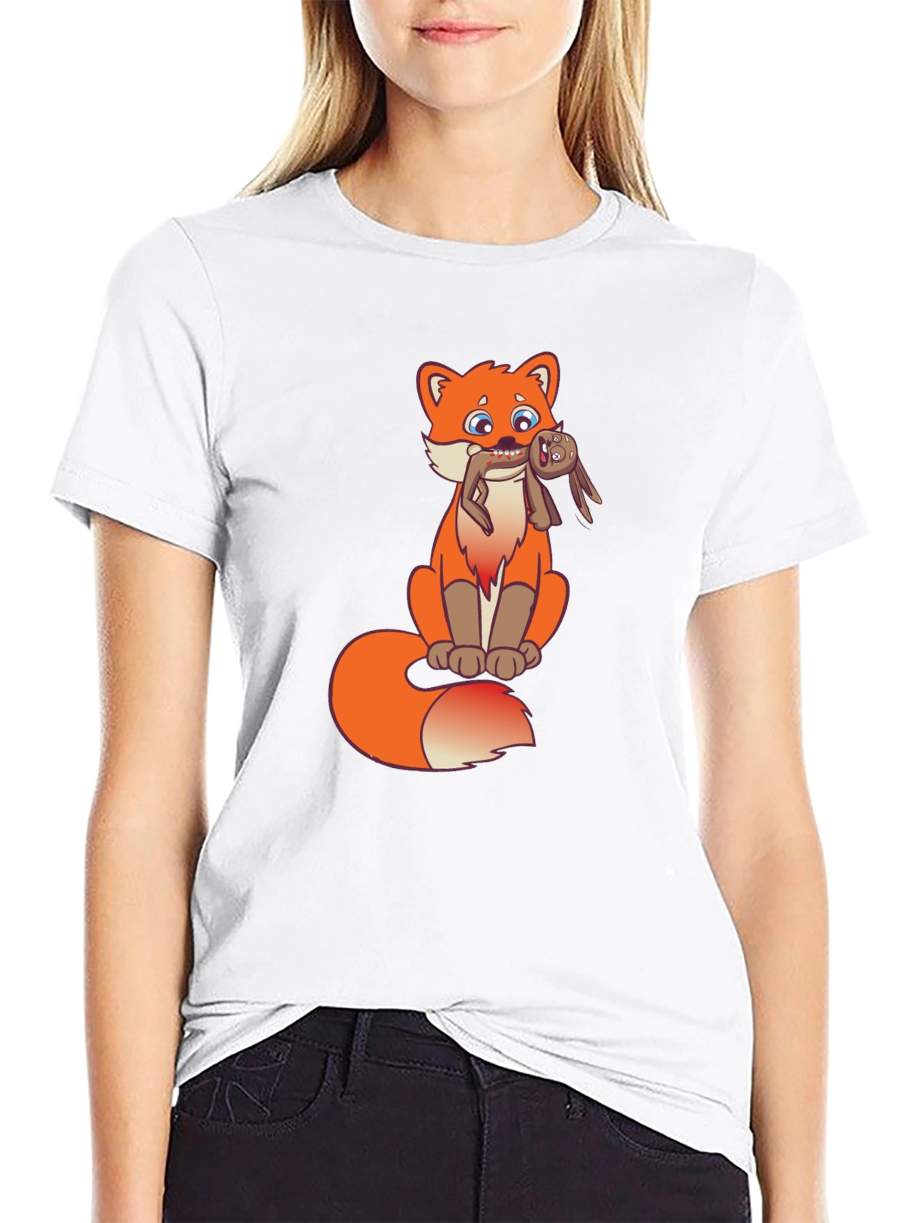 Cartoon Fox Graphic Tee - Novelty Design