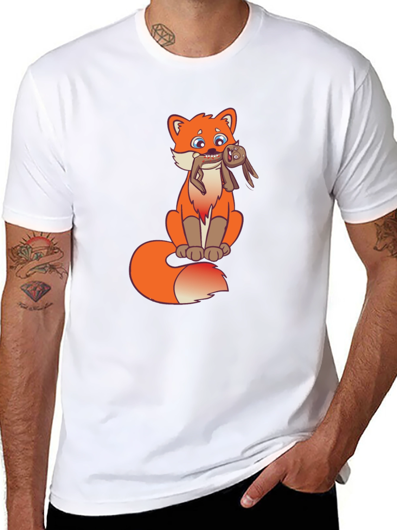 Cartoon Fox Graphic Tee - Novelty Design