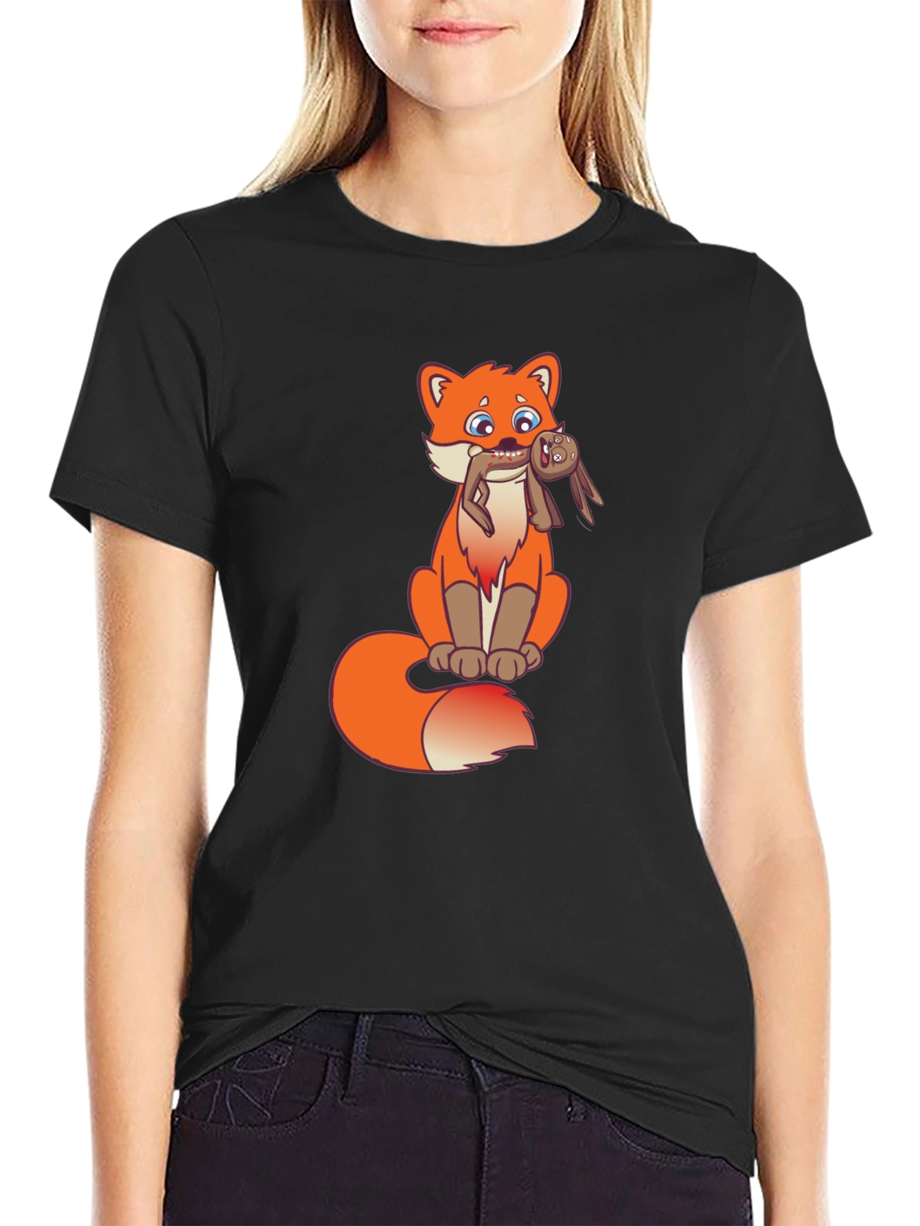 Cartoon Fox Graphic Tee - Novelty Design
