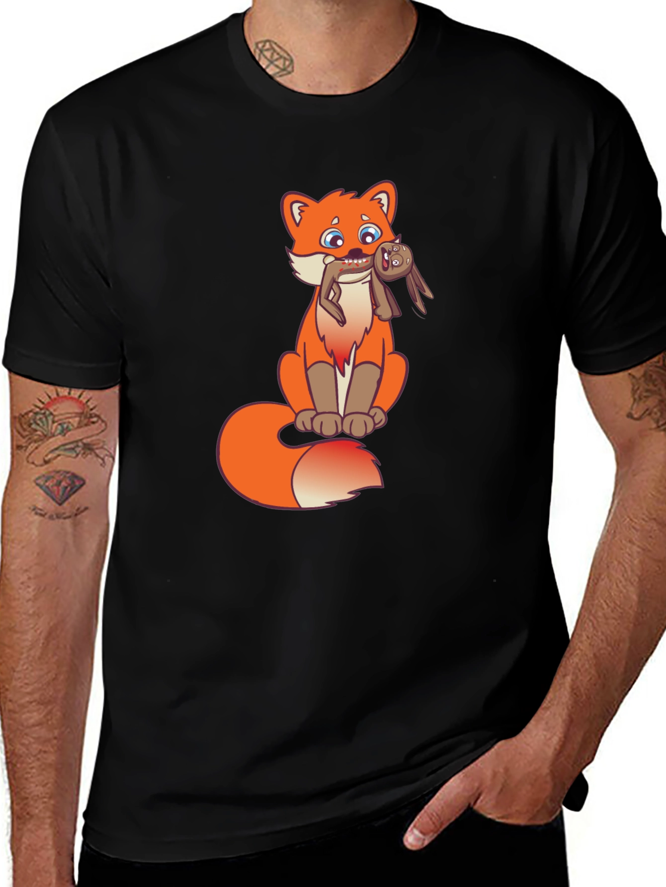 Cartoon Fox Graphic Tee - Novelty Design