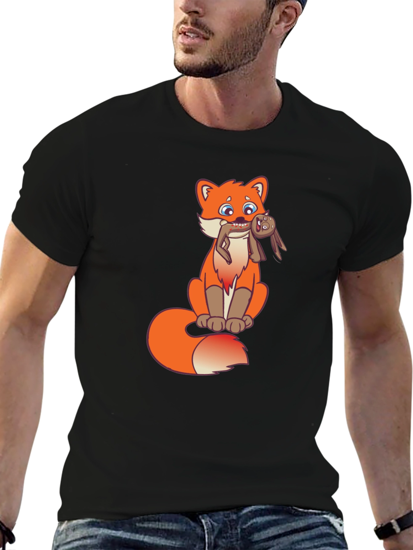Cartoon Fox Graphic Tee - Novelty Design
