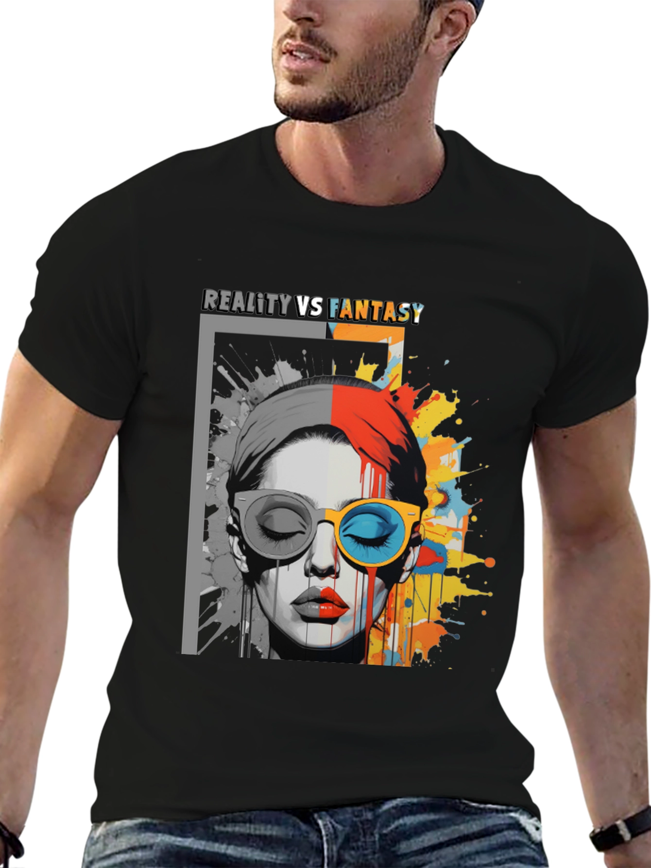 Reality vs. Fantasy Graphic Print T-Shirt