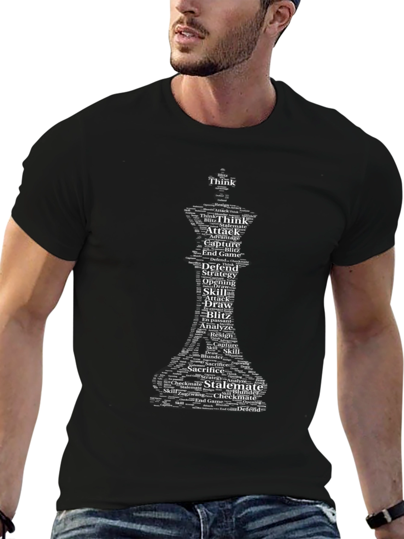 Chess Word Art T-Shirt - Think Strategy Attack