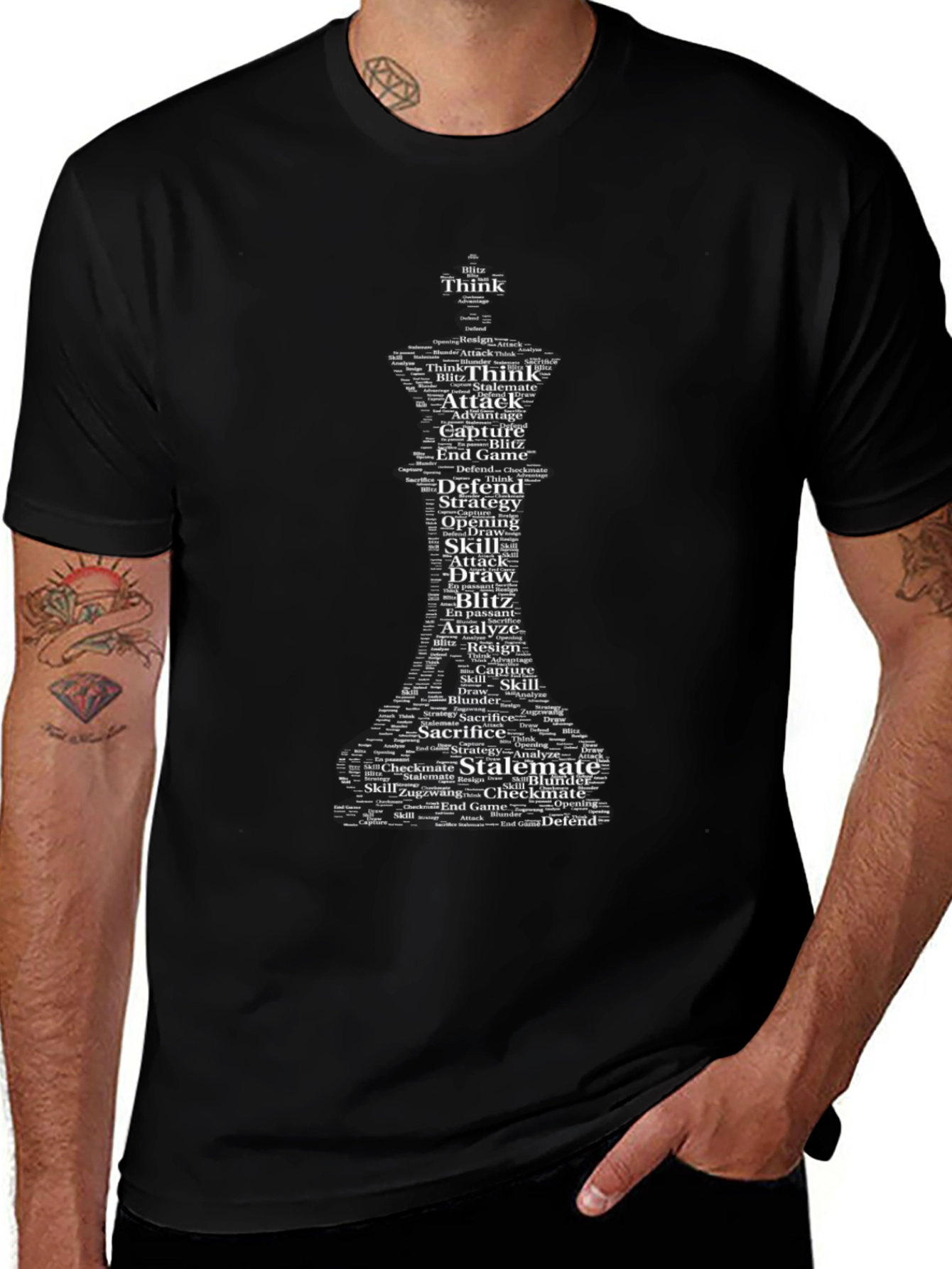 Chess Word Art T-Shirt - Think Strategy Attack