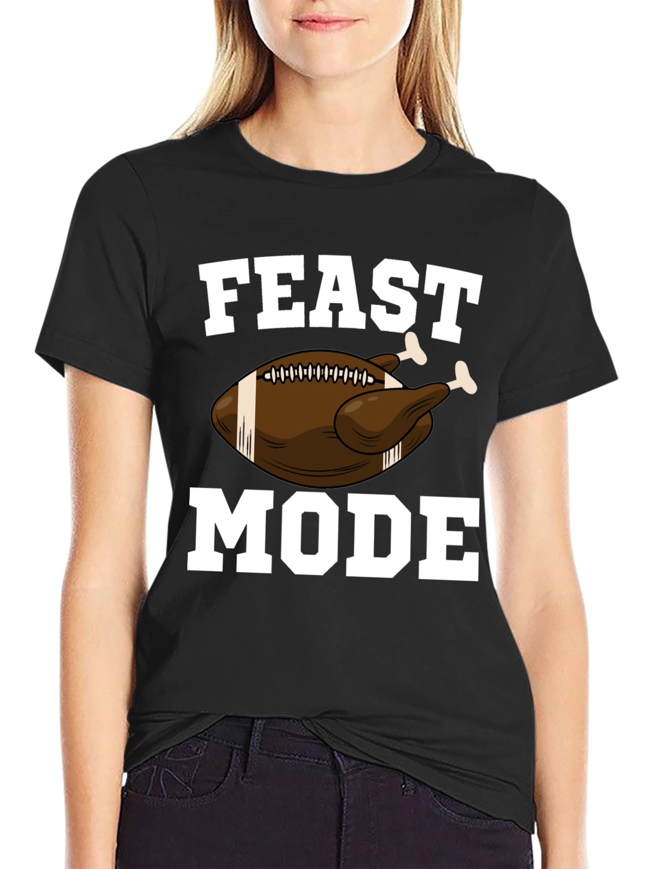 Feast Mode Thanksgiving Football Turkey Graphic T-Shirt