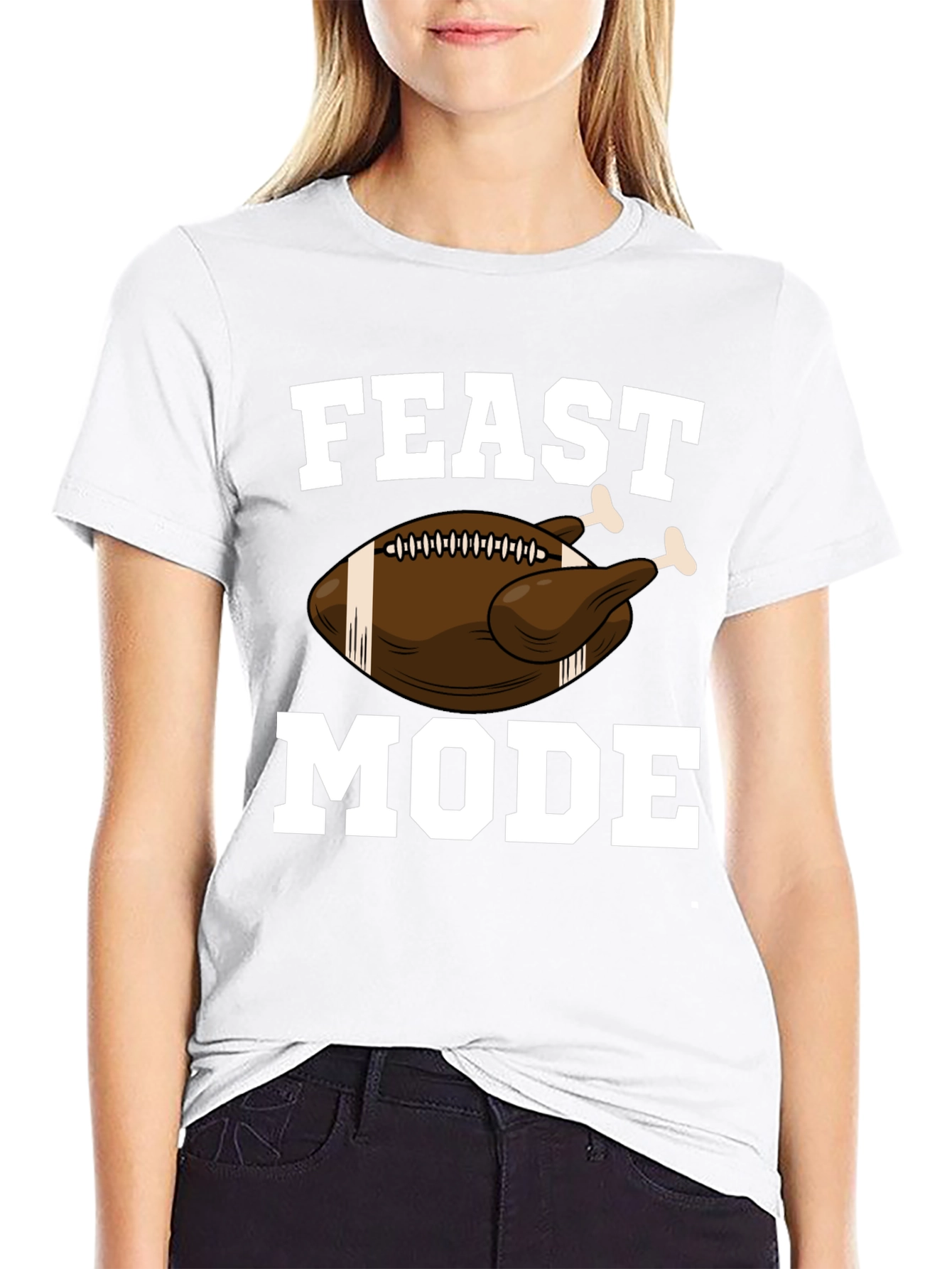 Feast Mode Thanksgiving Football Turkey Graphic T-Shirt
