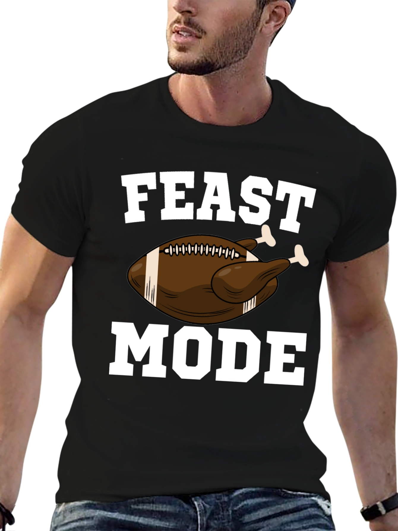 Feast Mode Thanksgiving Football Turkey Graphic T-Shirt